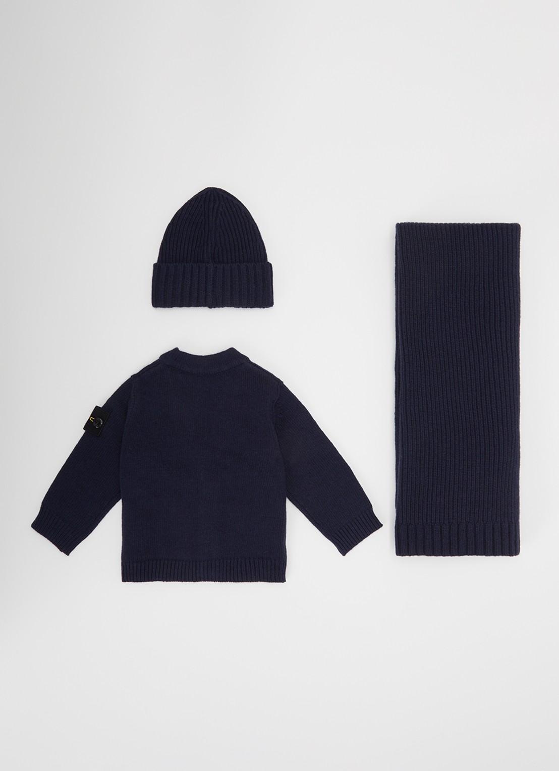 Stone Island 00001 set van vest met muts en sjaal in giftbox 3-delig - voorkant 3 donkerblauw