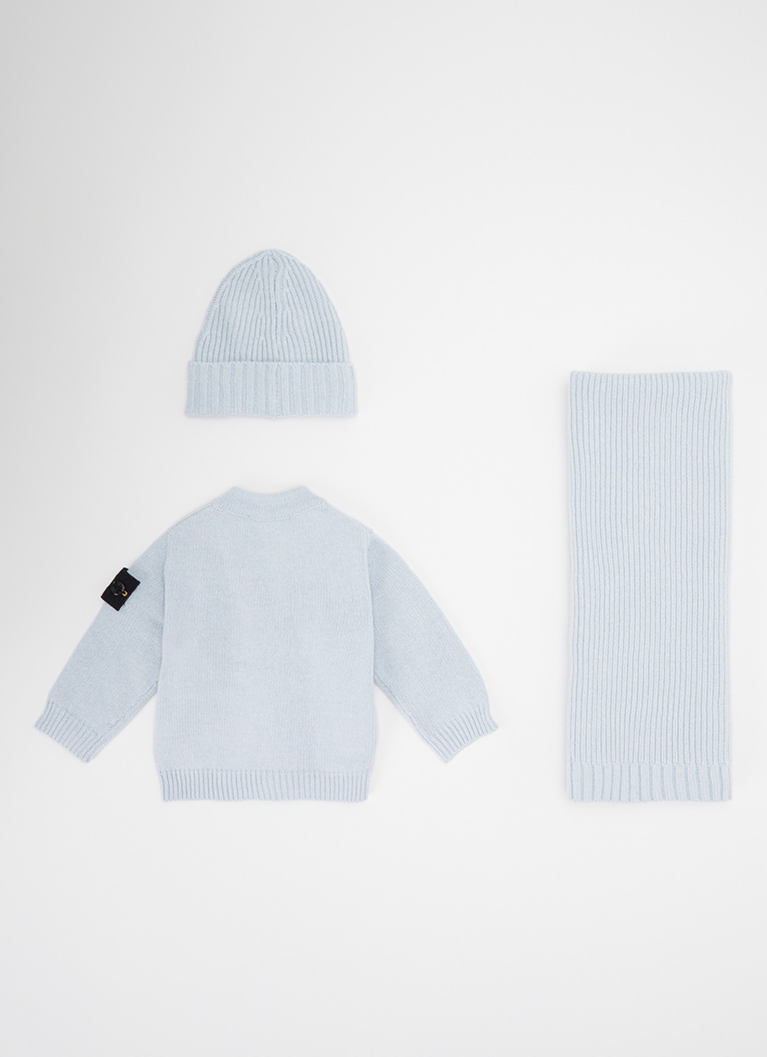 Stone Island 00001 set van vest met muts en sjaal in giftbox 3-delig - voorkant 2 lichtblauw