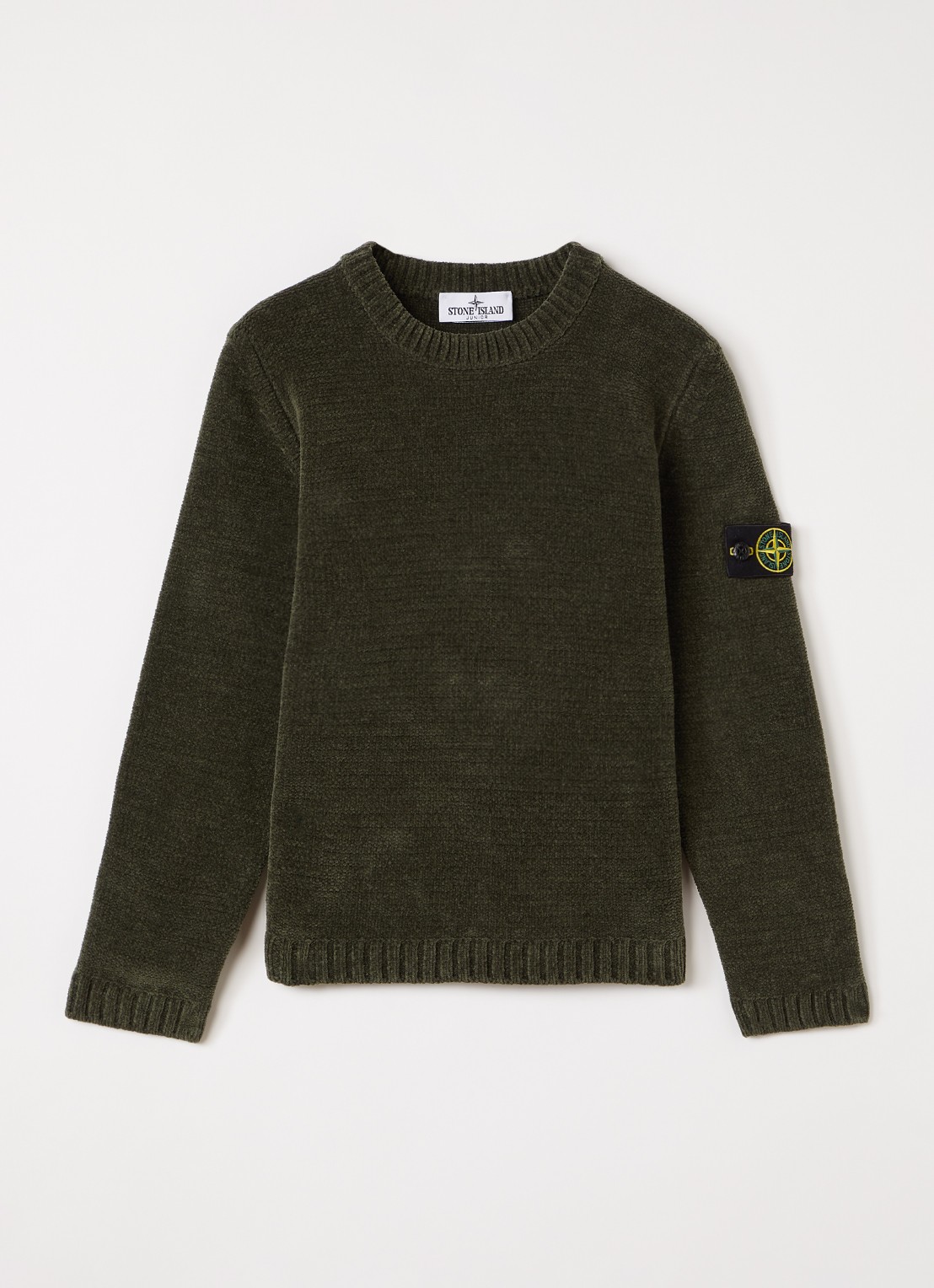 Stone Island 00001 sweater van badstof - voorkant 2 legergroen