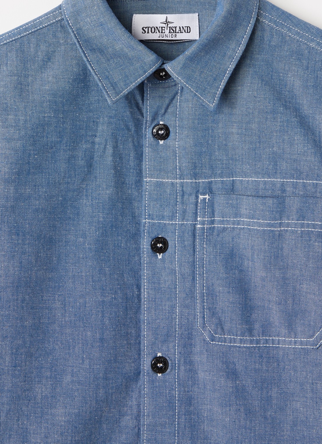 Stone Island 00002 overhemd van chambray - detail 3 lichtblauw