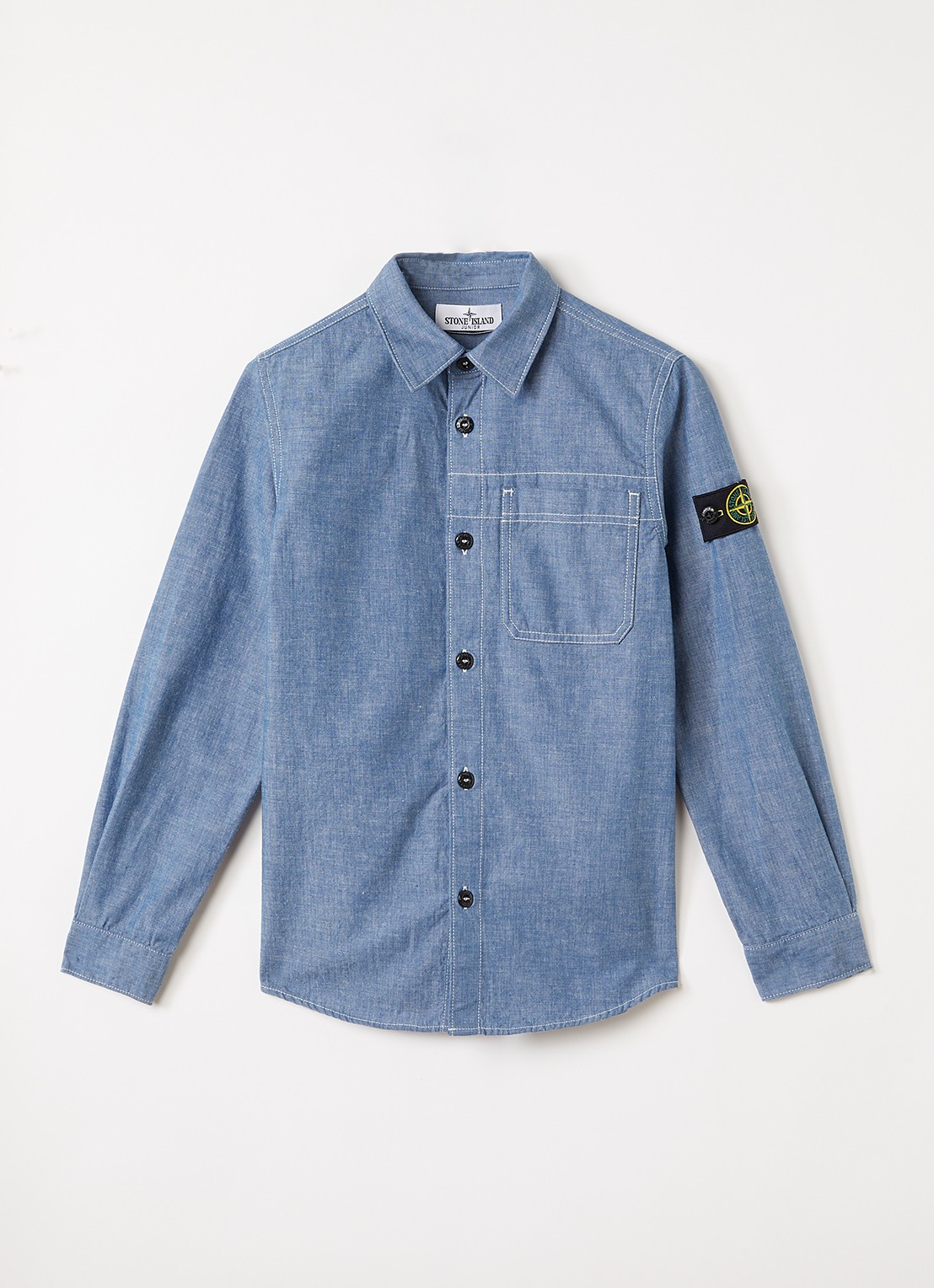 Stone Island 00002 overhemd van chambray - voorkant lichtblauw