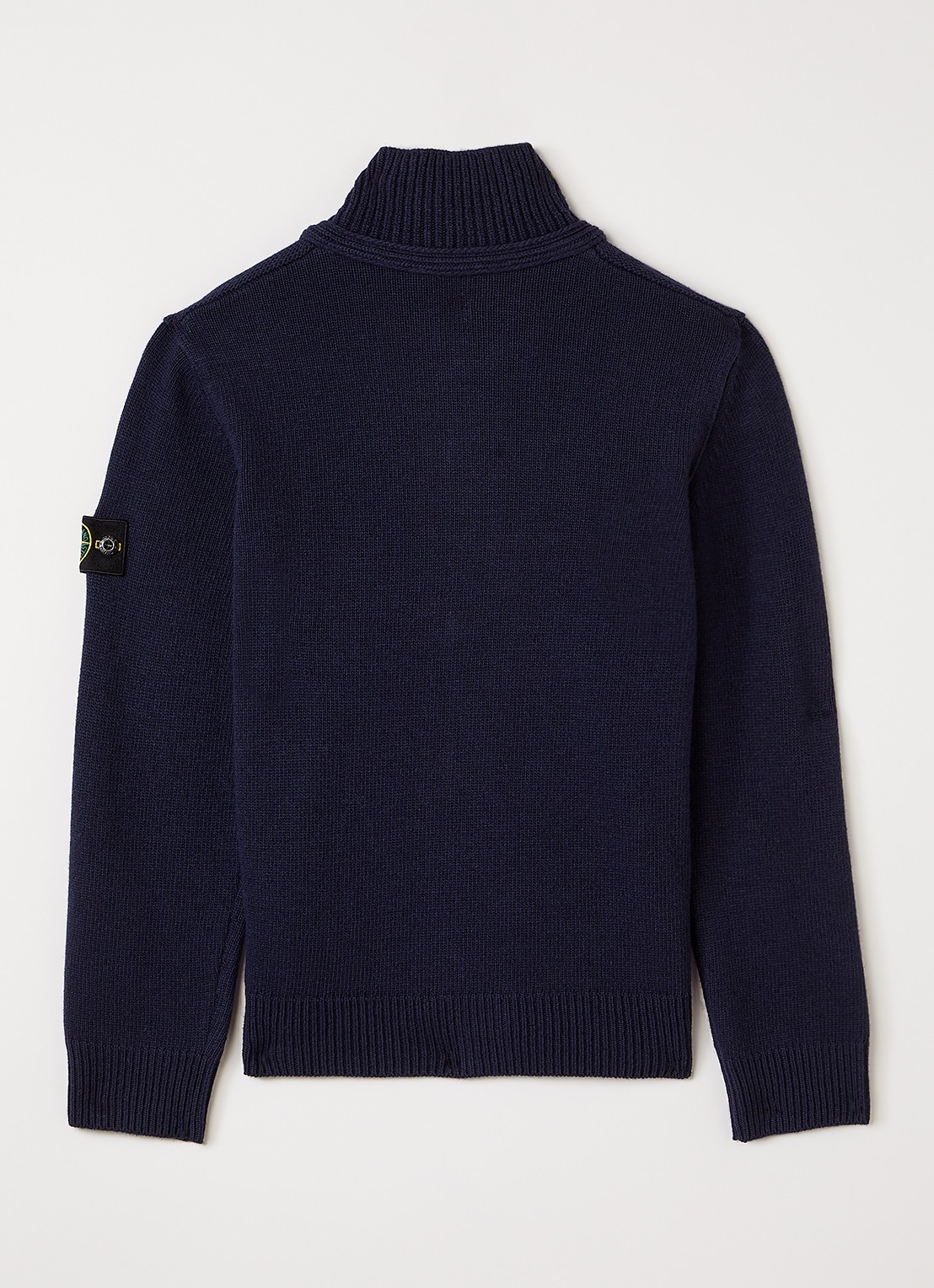 Stone Island 00003 grofgebreid vest in scheerwolblend met logo - achterkant donkerblauw