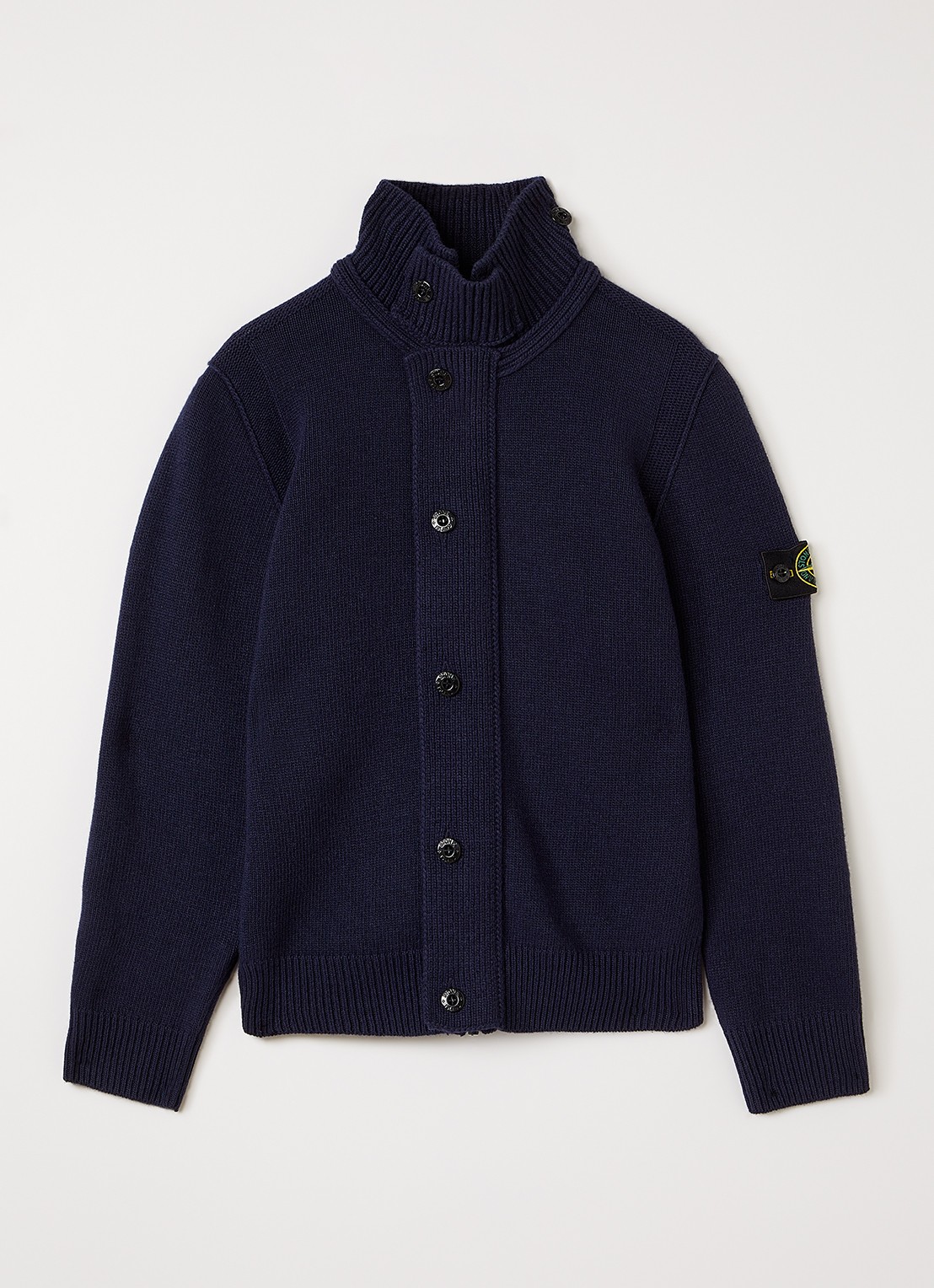 Stone Island 00003 grofgebreid vest in scheerwolblend met logo - voorkant 2 donkerblauw