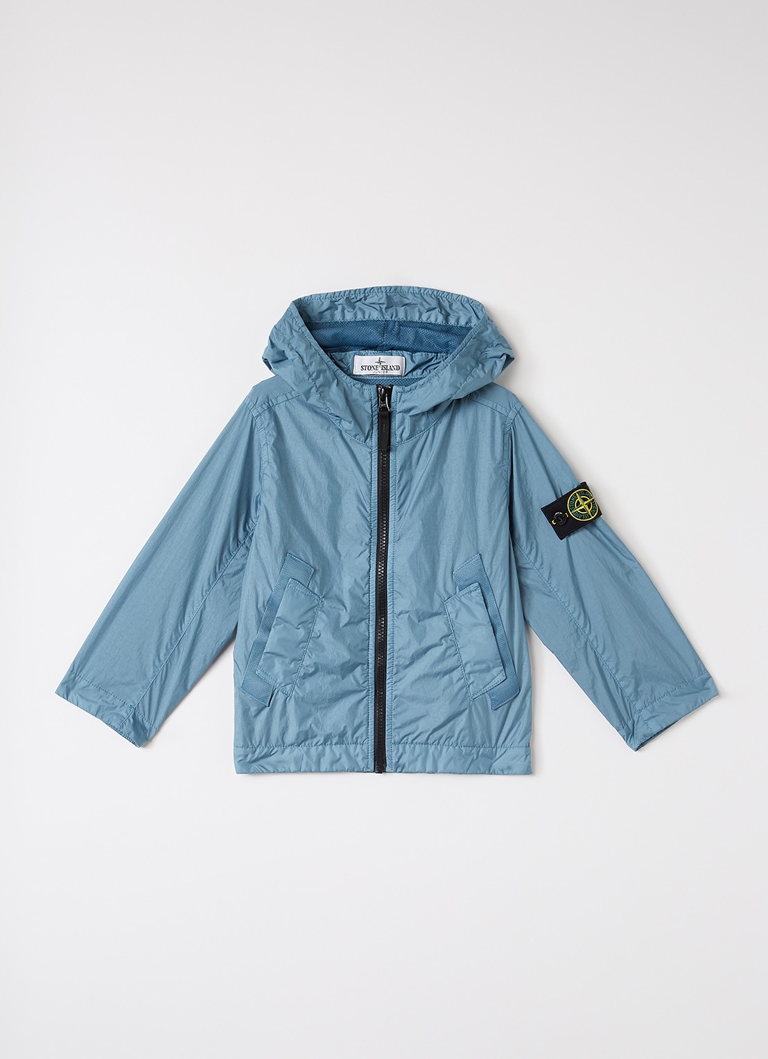Stone Island 00003 windjack met logo - voorkant 2 blauwgrijs