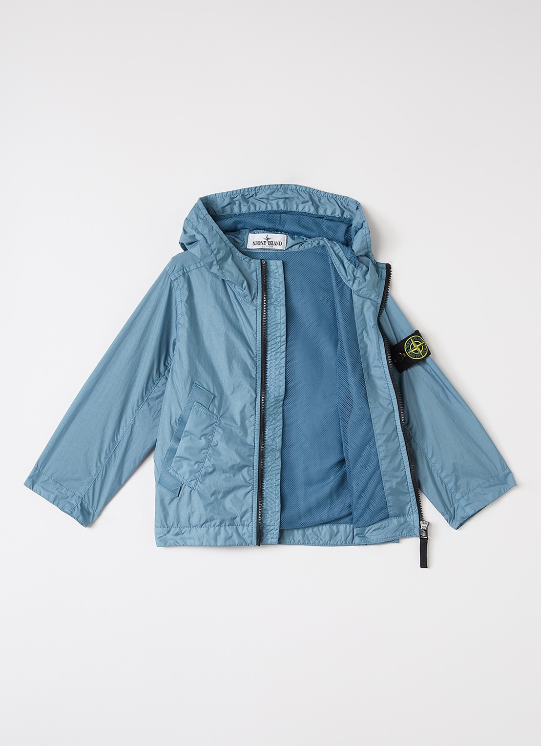 Stone Island 00003 windjack met logo - voorkant 3 blauwgrijs