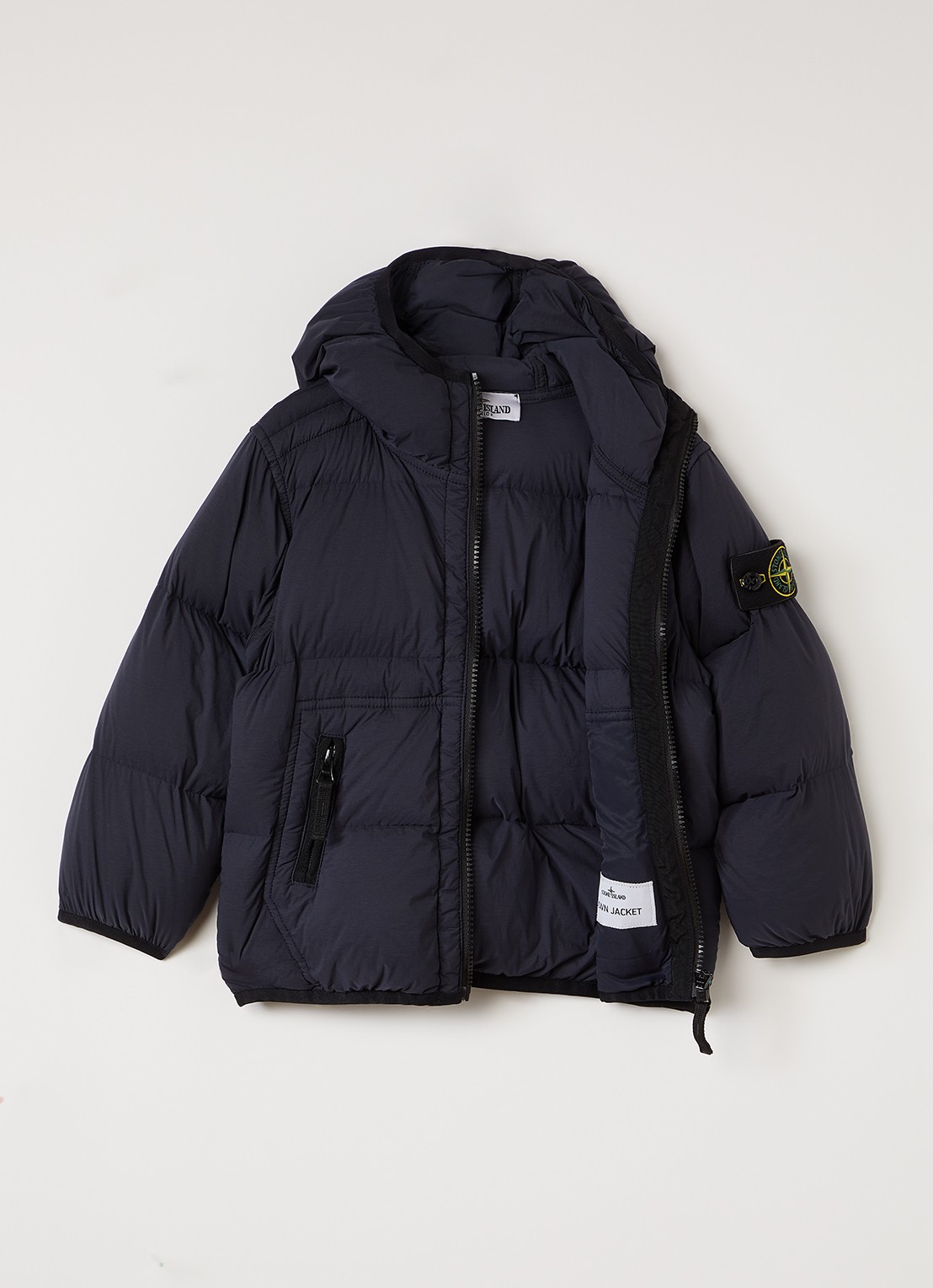 Stone Island 00004 puffer jack met capuchon en ritszakken - voorkant 3 donkerblauw