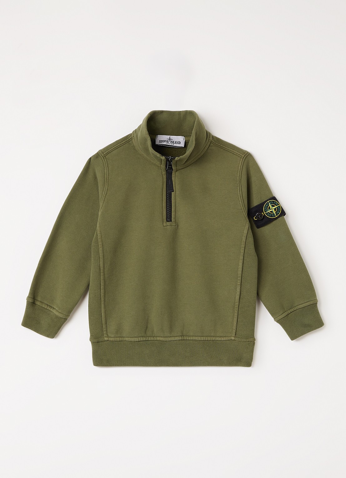 Stone Island 00005 sweater met logo en halve rits - voorkant legergroen