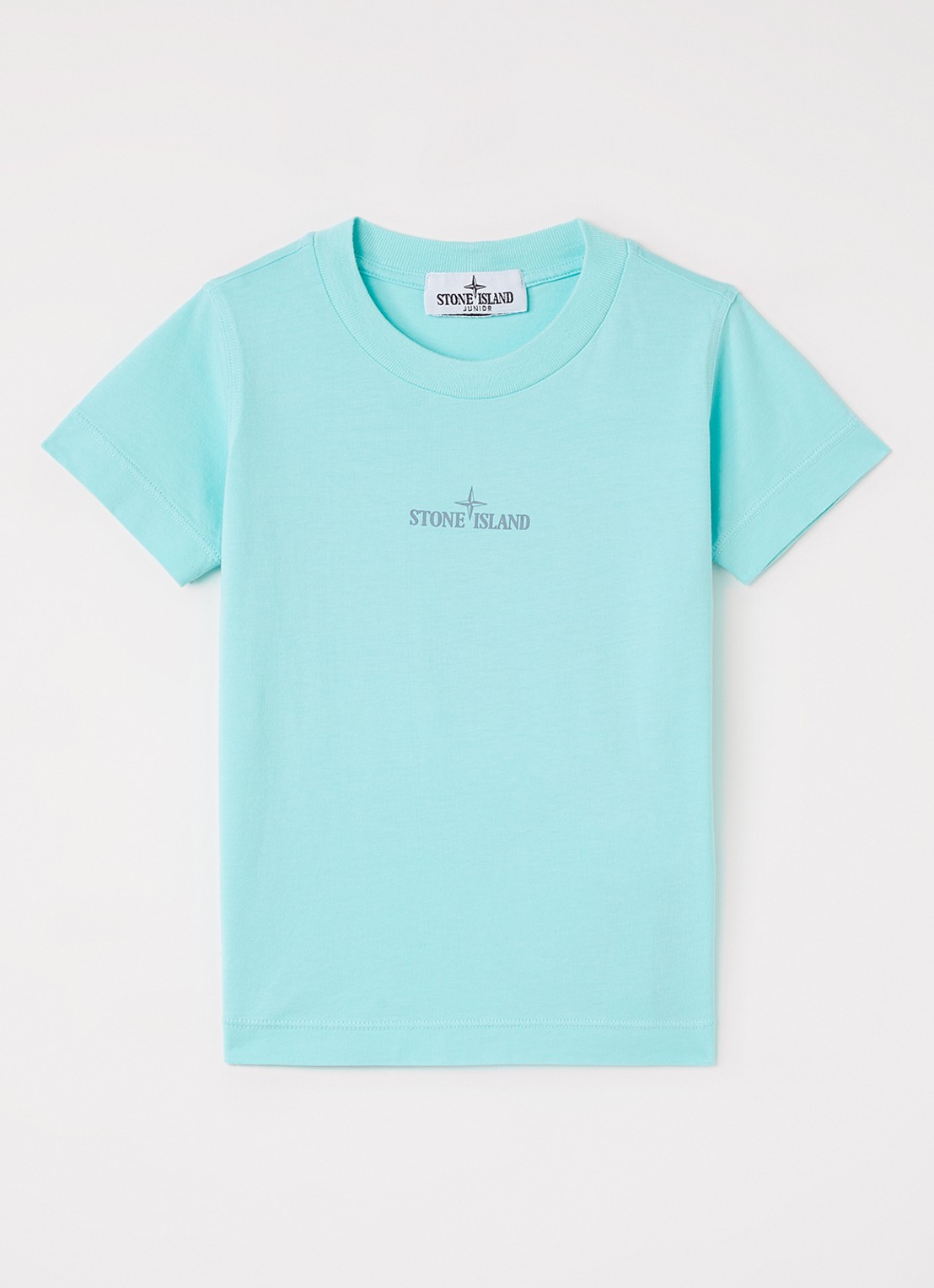 Stone Island 00009 T-shirt met logo- en backprint - voorkant turquoise