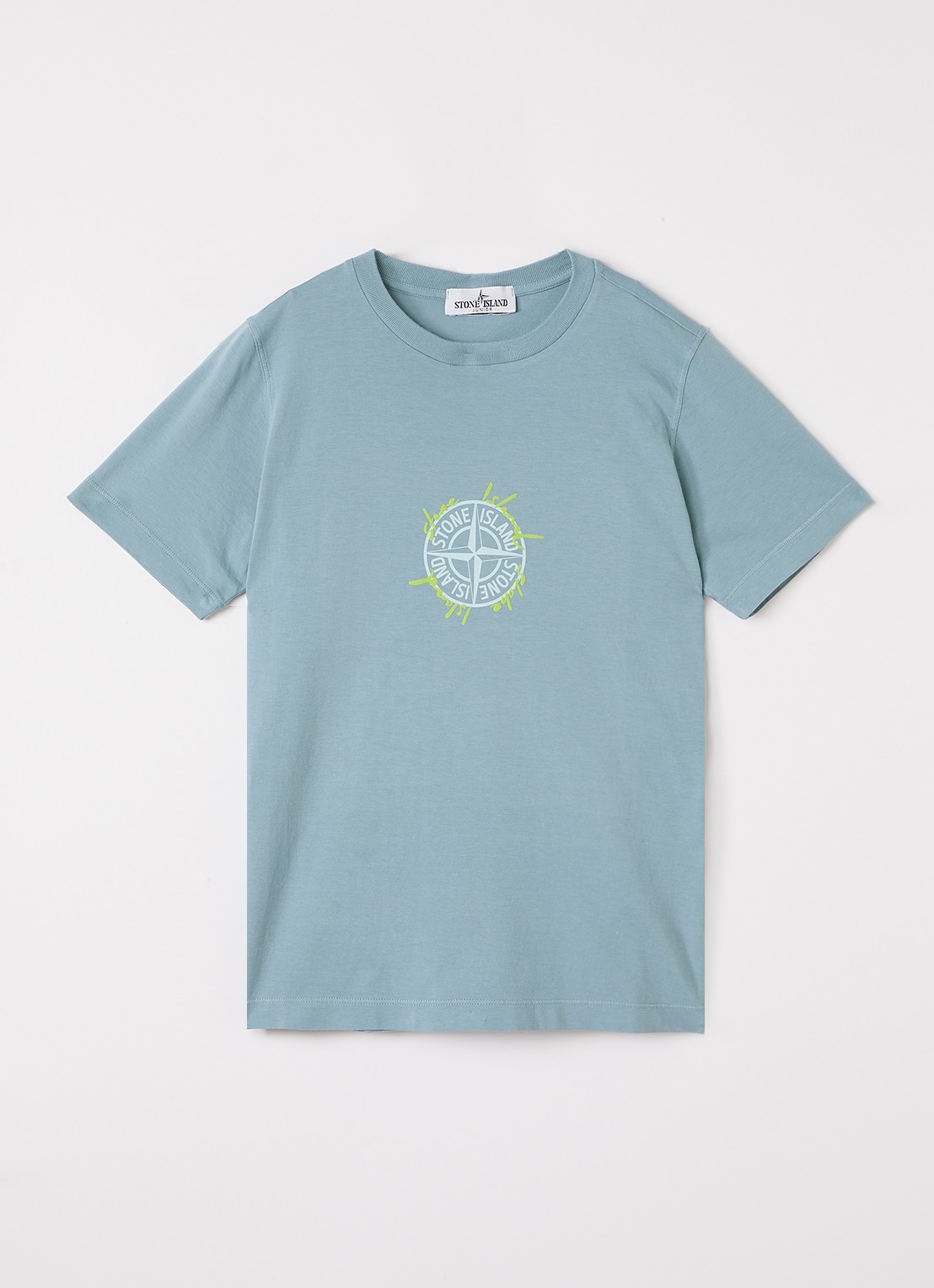 Stone Island 00009 T-shirt met logoprint - voorkant staalblauw