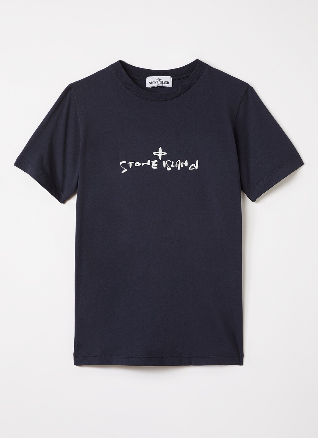 Stone Island 00009 T-shirt met logoprint - voorkant donkerblauw