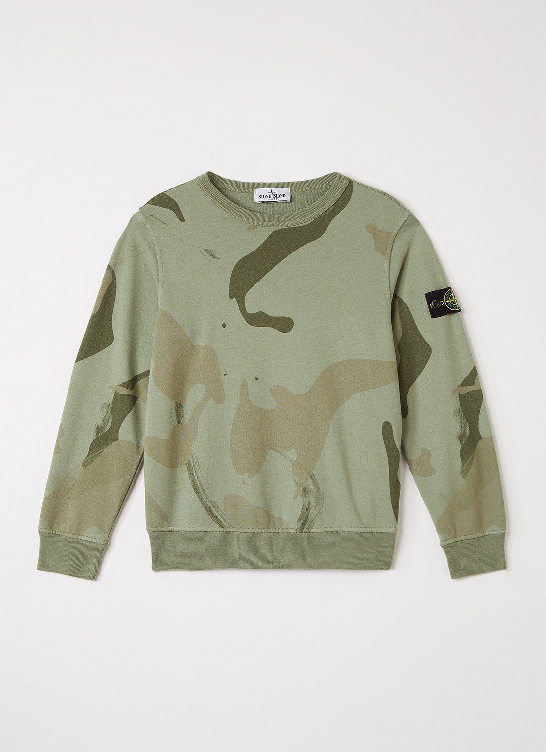 Stone Island 00013 sweater met camouflageprint - voorkant 2 lindegroen