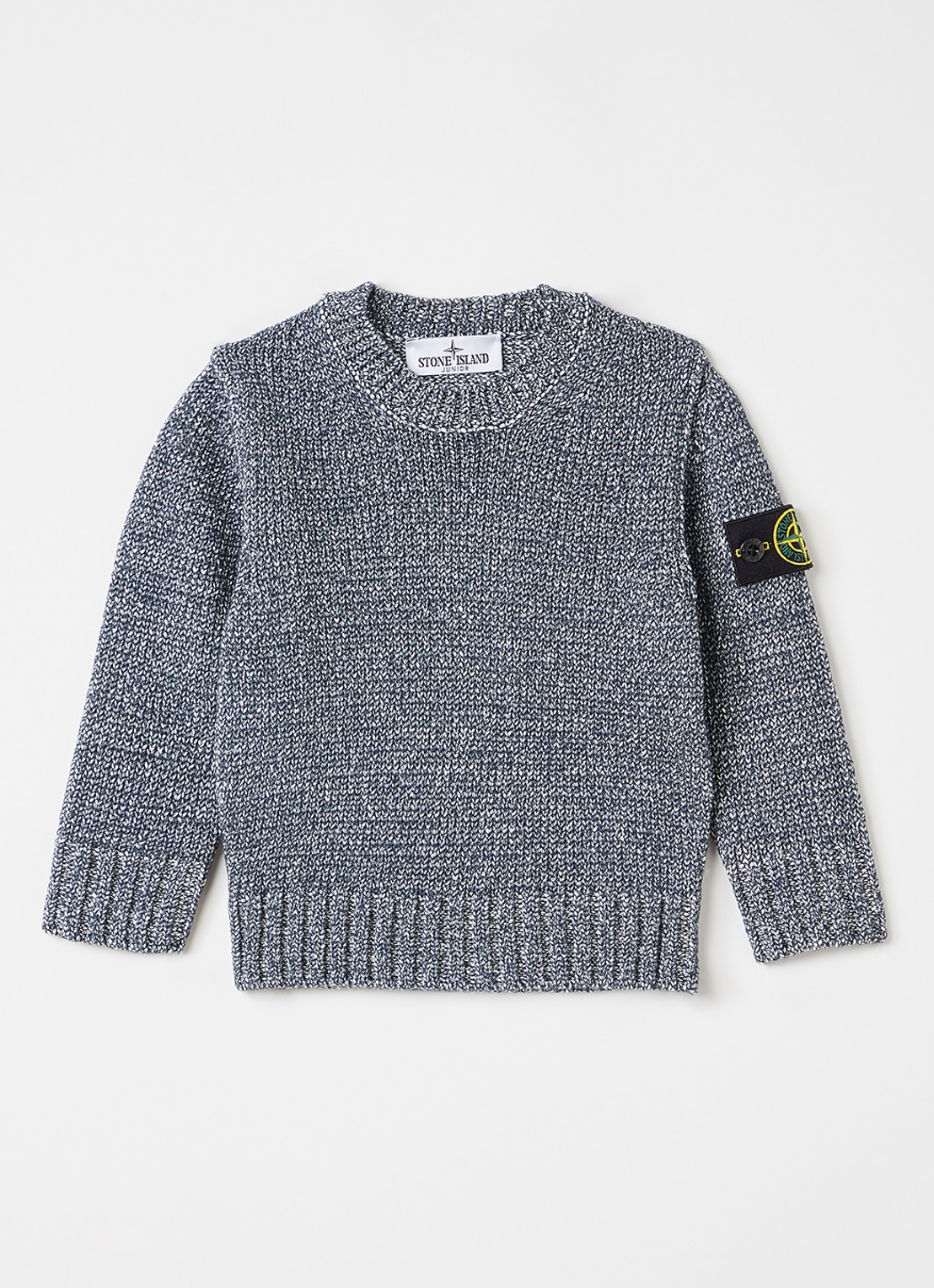 Stone Island 00014 grofgebreide trui met gemêleerd dessin - voorkant donkerblauw