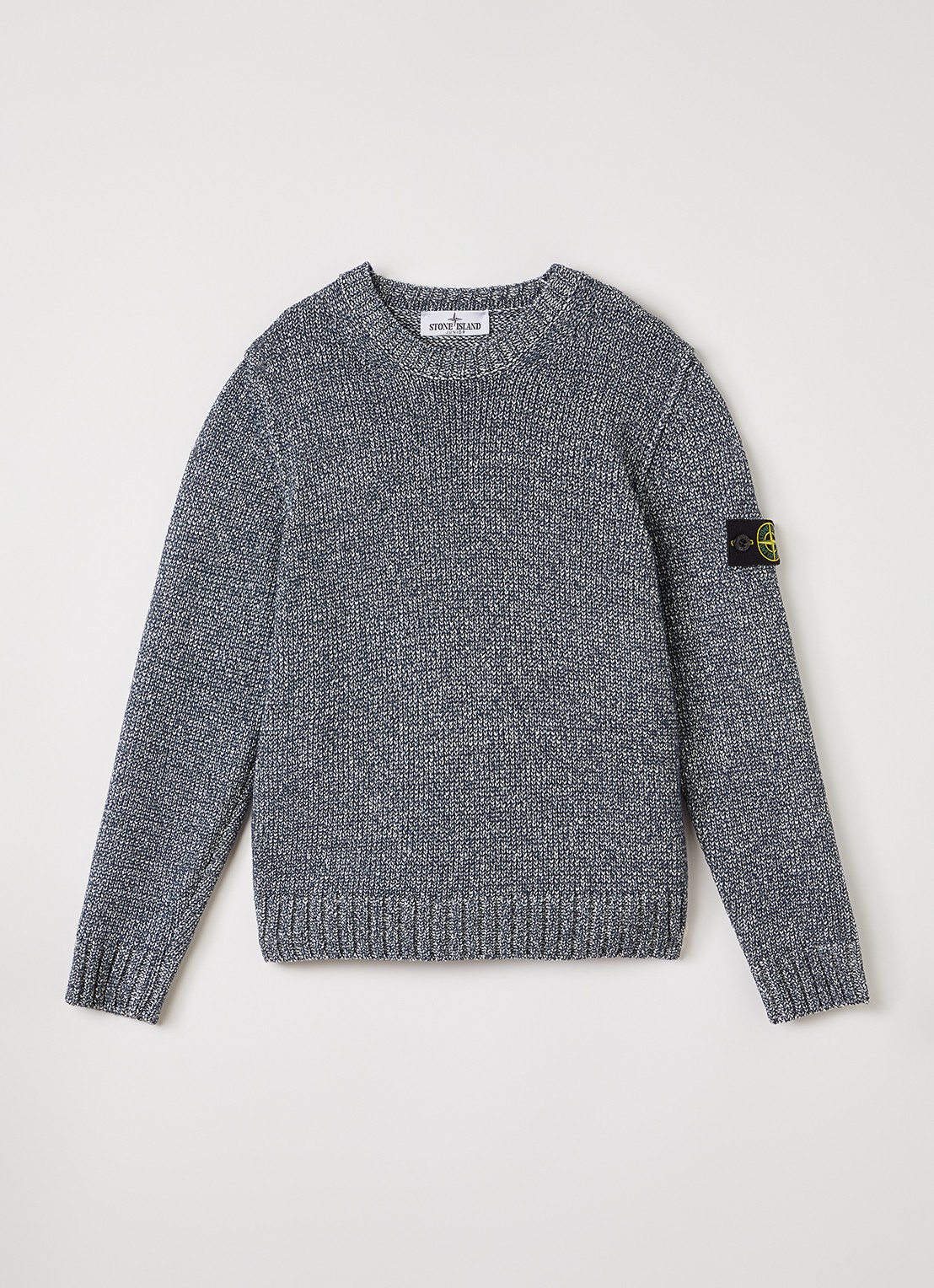 Stone Island 00014 grofgebreide trui met gemêleerd dessin - voorkant 2 donkerblauw