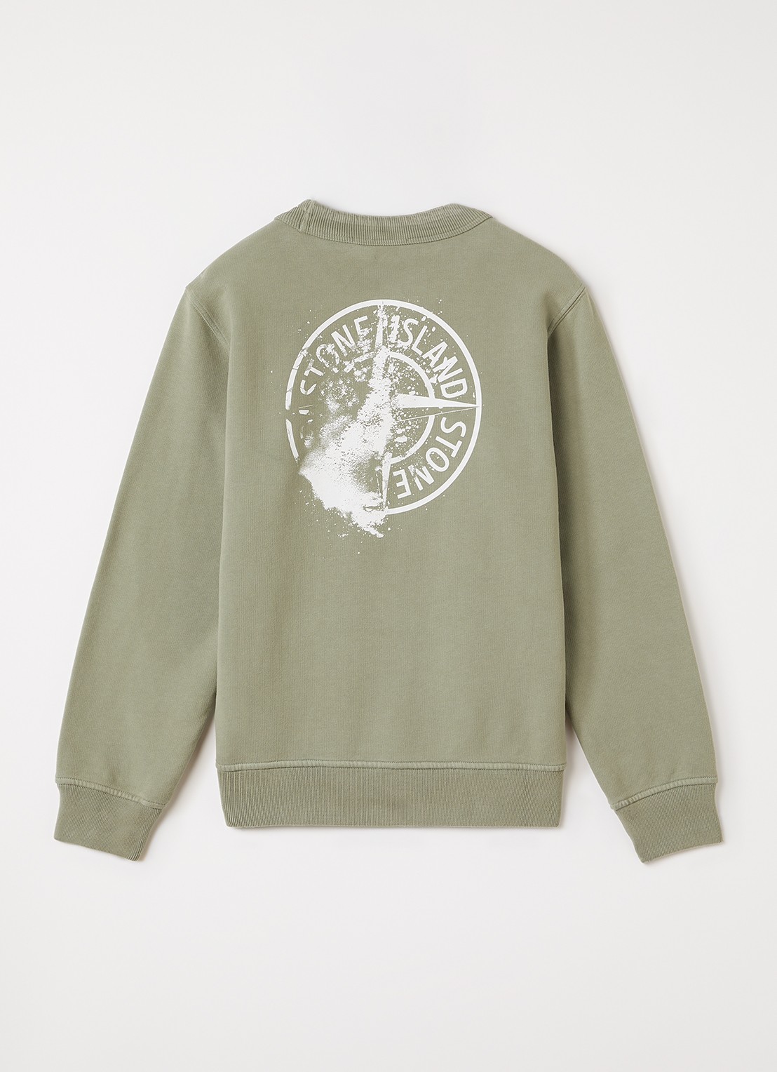 Stone Island 00014 sweater met logo- en backprint - voorkant 2 olijfgroen