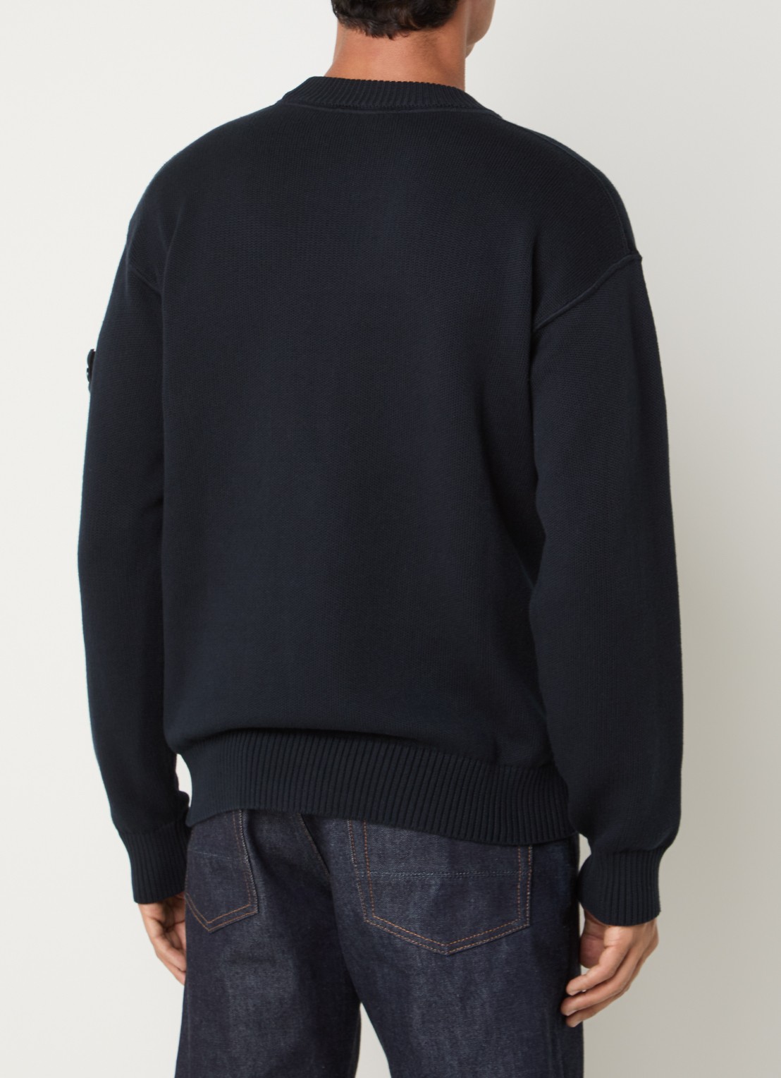 Stone Island 00063 fijngebreide trui in kasjmierblend met logo - achterkant 3 donkerblauw