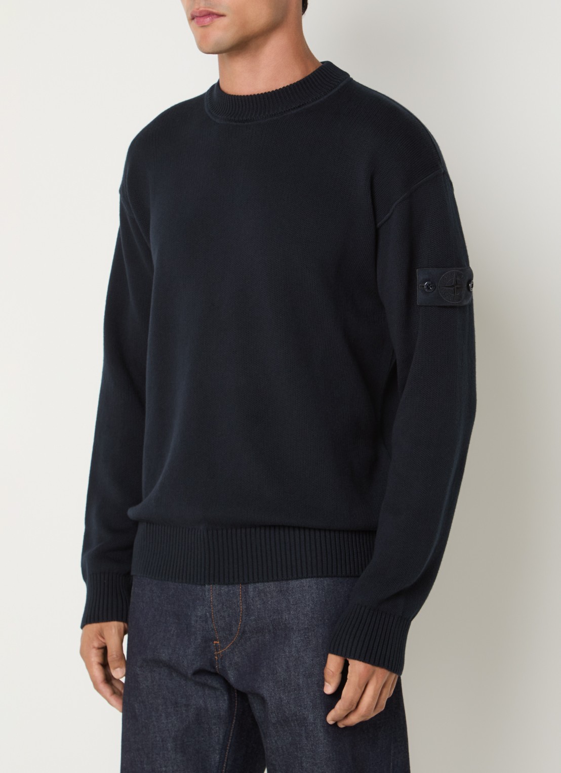 Stone Island 00063 fijngebreide trui in kasjmierblend met logo - detail donkerblauw