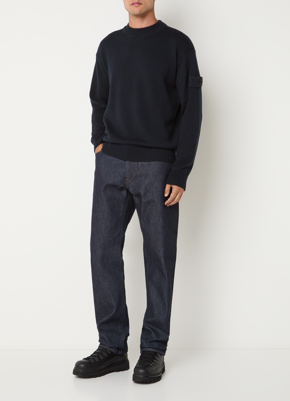 Stone Island 00063 fijngebreide trui in kasjmierblend met logo - voorkant 5 donkerblauw