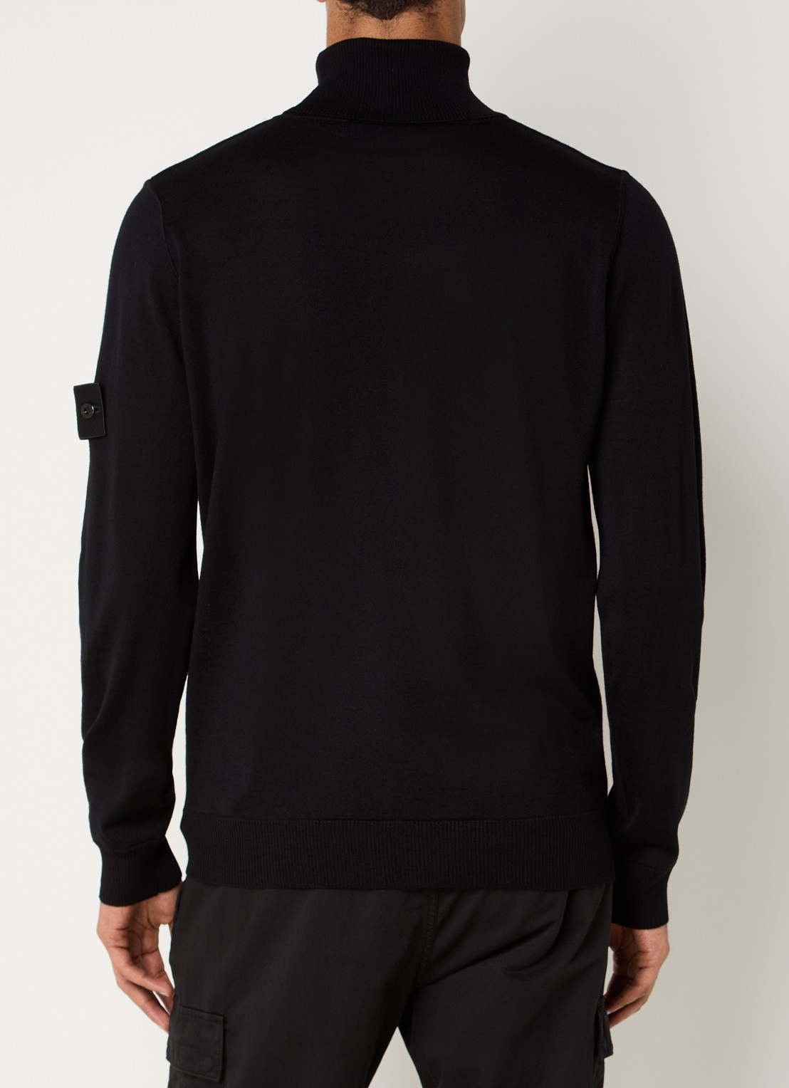 Stone Island 00066 fijngebreide pullover van scheerwol met col - achterkant 3 zwart
