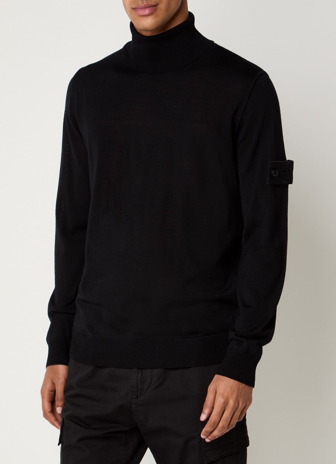 Stone Island 00066 fijngebreide pullover van scheerwol met col - detail 4 zwart