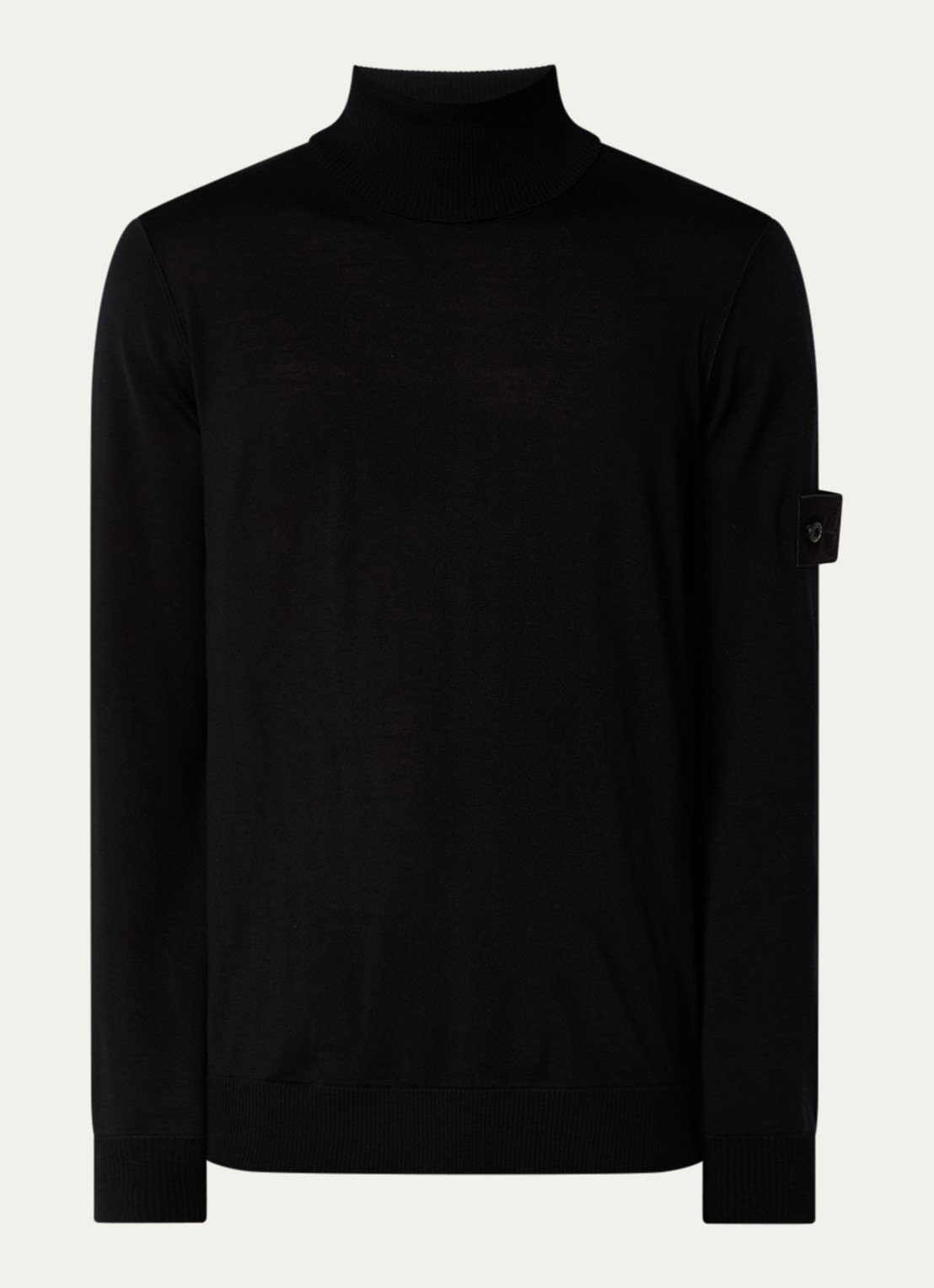 Stone Island 00066 fijngebreide pullover van scheerwol met col - voorkant zwart