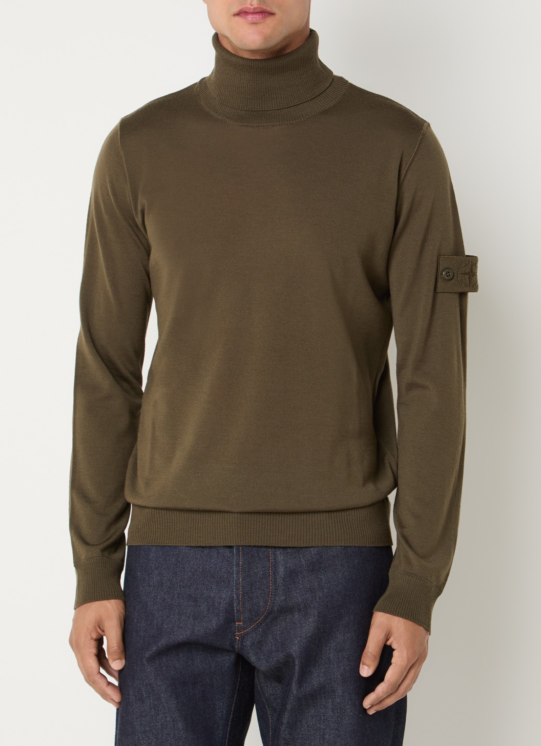 Stone Island 00066 fijngebreide pullover van scheerwol met col - detail 4 legergroen