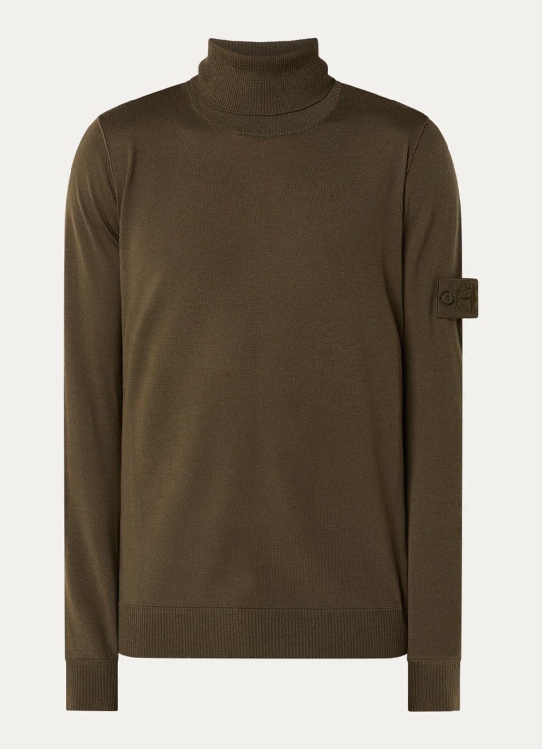 Stone Island 00066 fijngebreide pullover van scheerwol met col - voorkant 2 legergroen