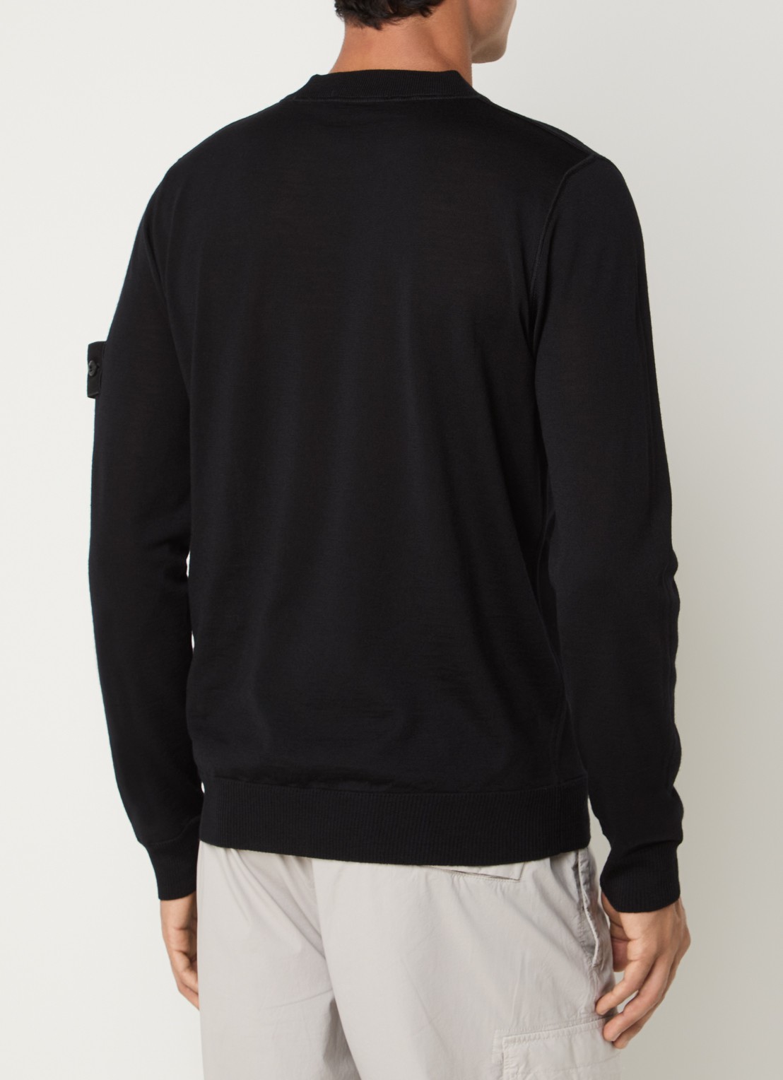Stone Island 00074 fijngebreide pullover van scheerwol met logo - achterkant 5 zwart
