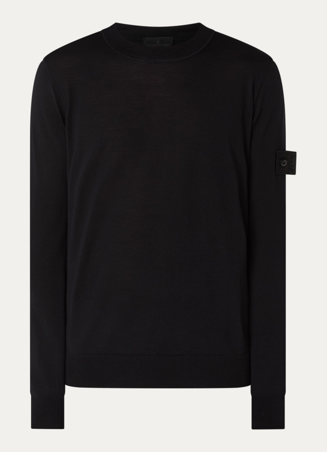 Stone Island 00074 fijngebreide pullover van scheerwol met logo - voorkant zwart