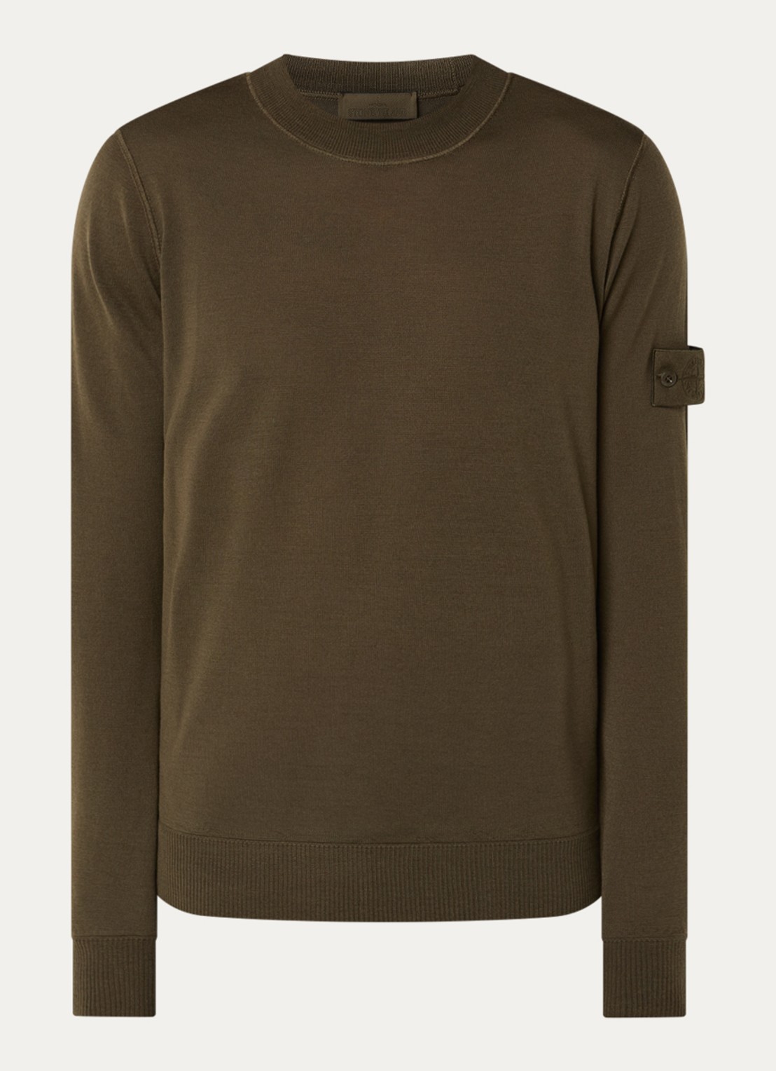 Stone Island 00074 fijngebreide pullover van scheerwol met logo - voorkant 4 legergroen