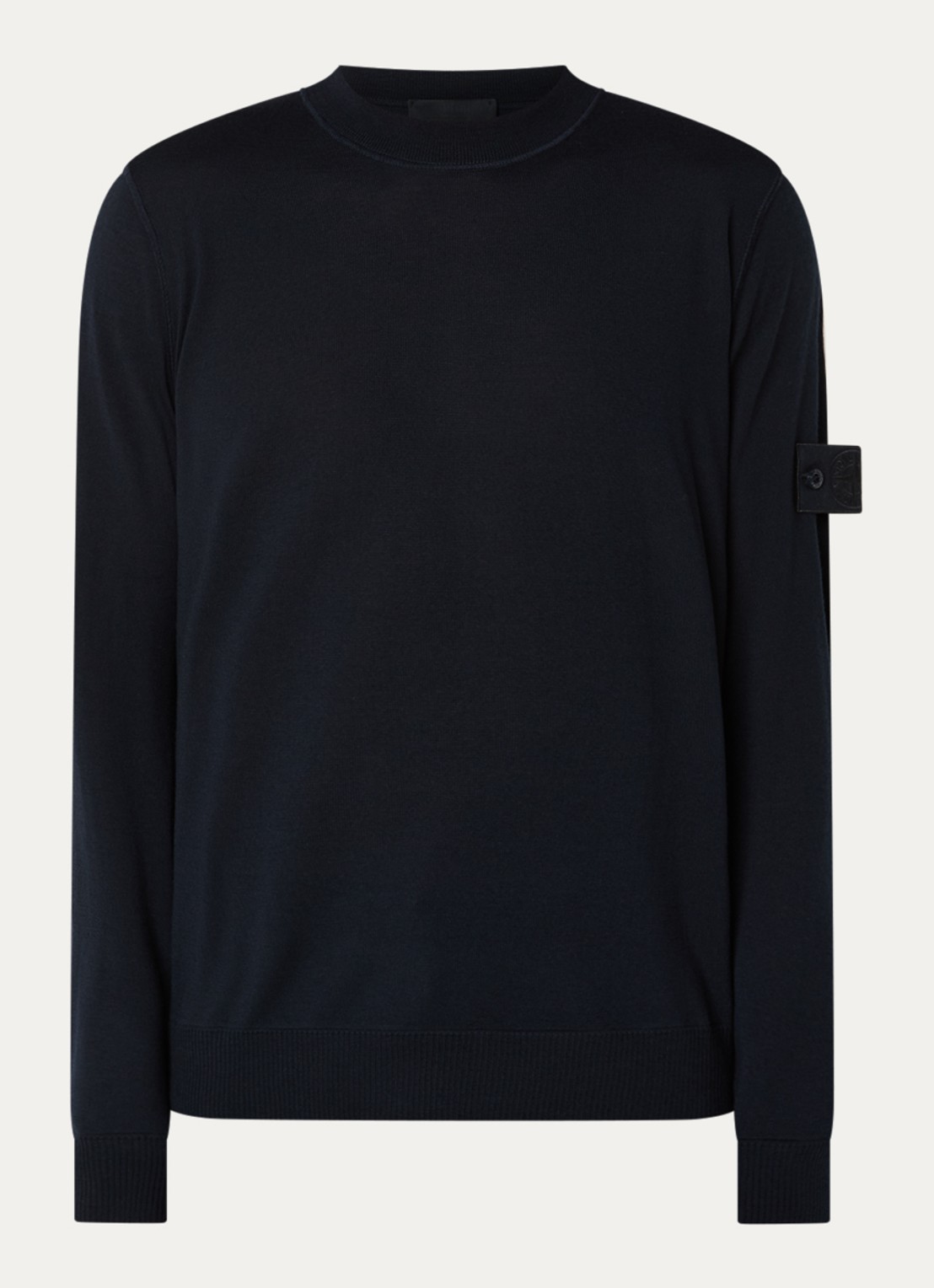 Stone Island 00074 fijngebreide pullover van scheerwol met logo - voorkant 2 donkerblauw