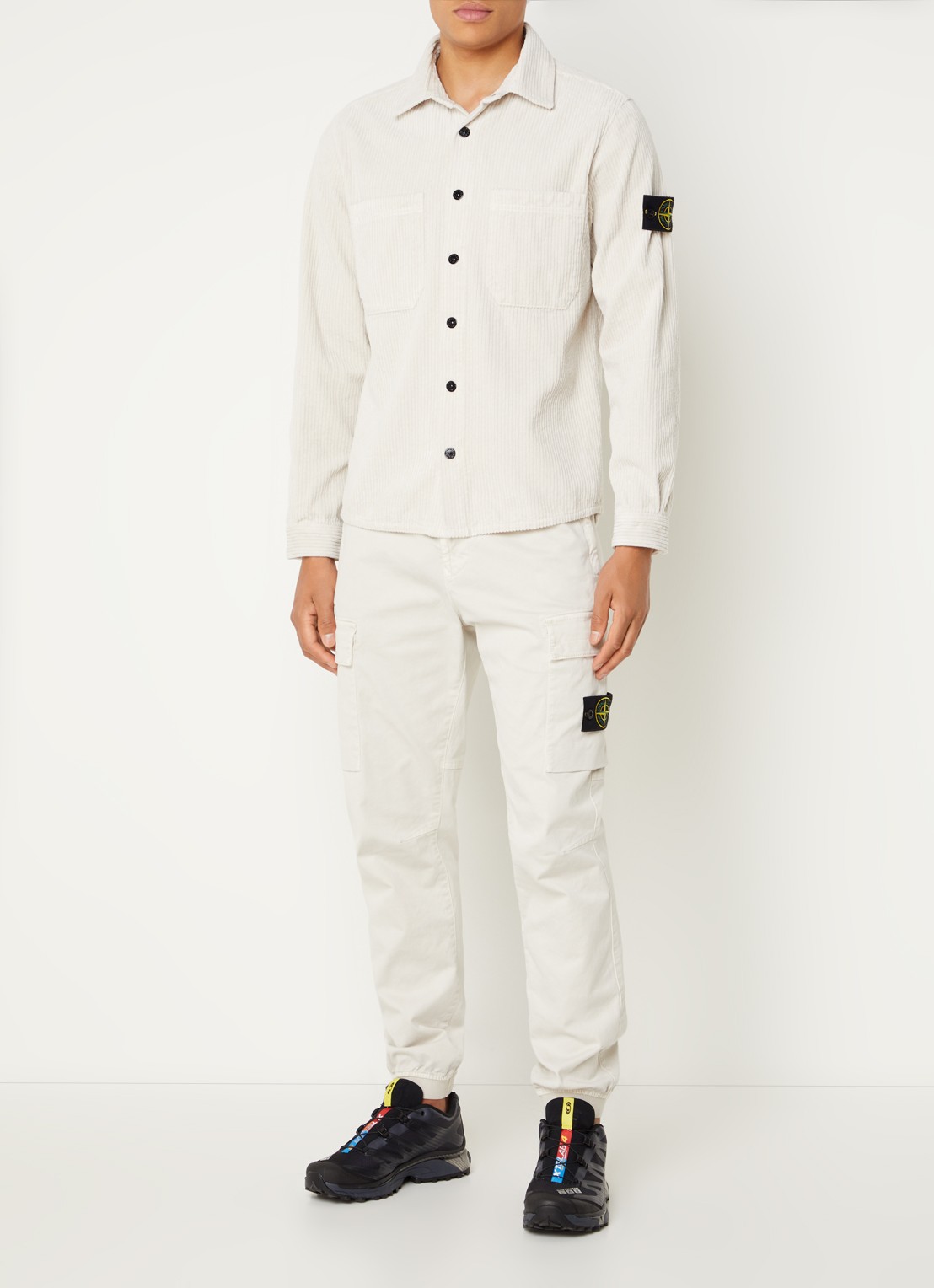 Stone Island 11311 overshirt van corduroy met borstzakken en logo - voorkant 5 creme