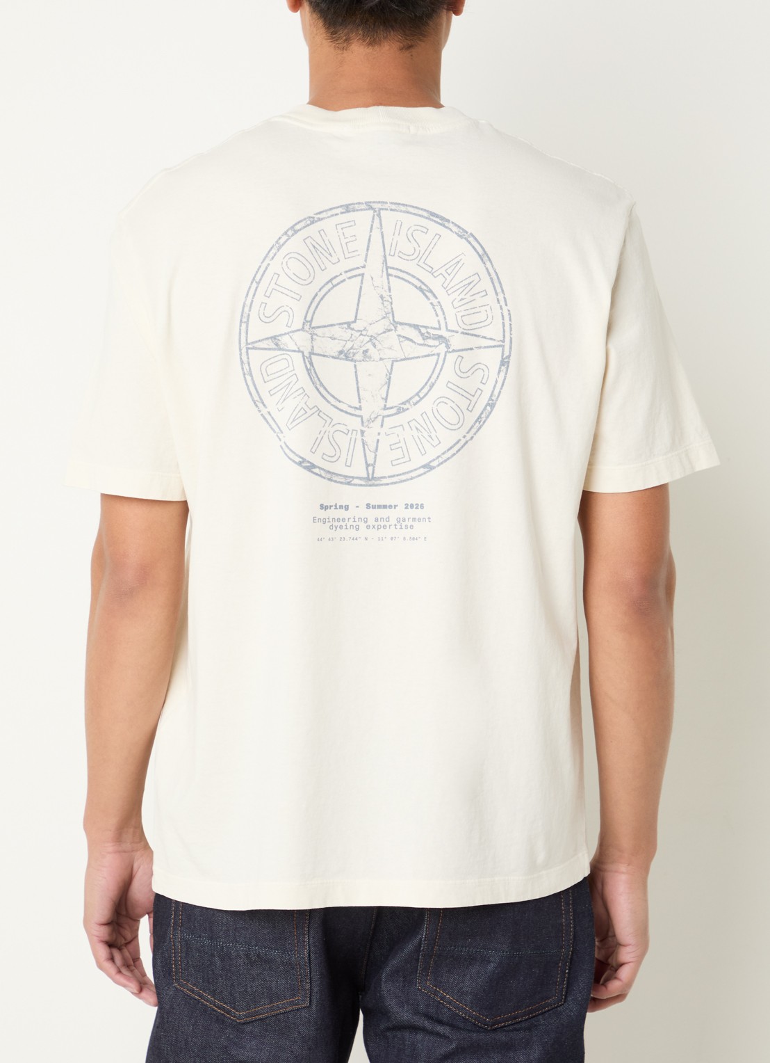 Stone Island 12002 T-shirt met logo- en backprint - detail ivoor