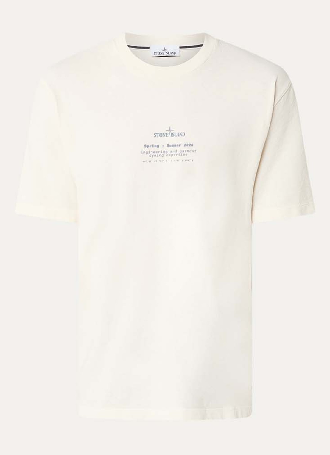 Stone Island 12002 T-shirt met logo- en backprint - voorkant 3 ivoor
