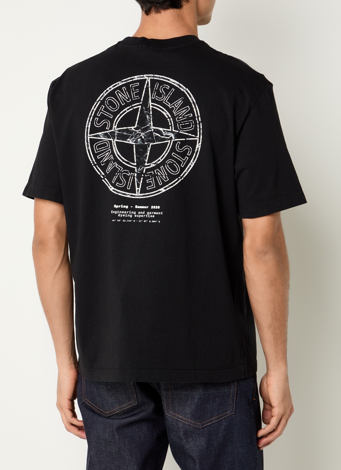 Stone Island 12002 T-shirt met logo- en backprint - detail zwart
