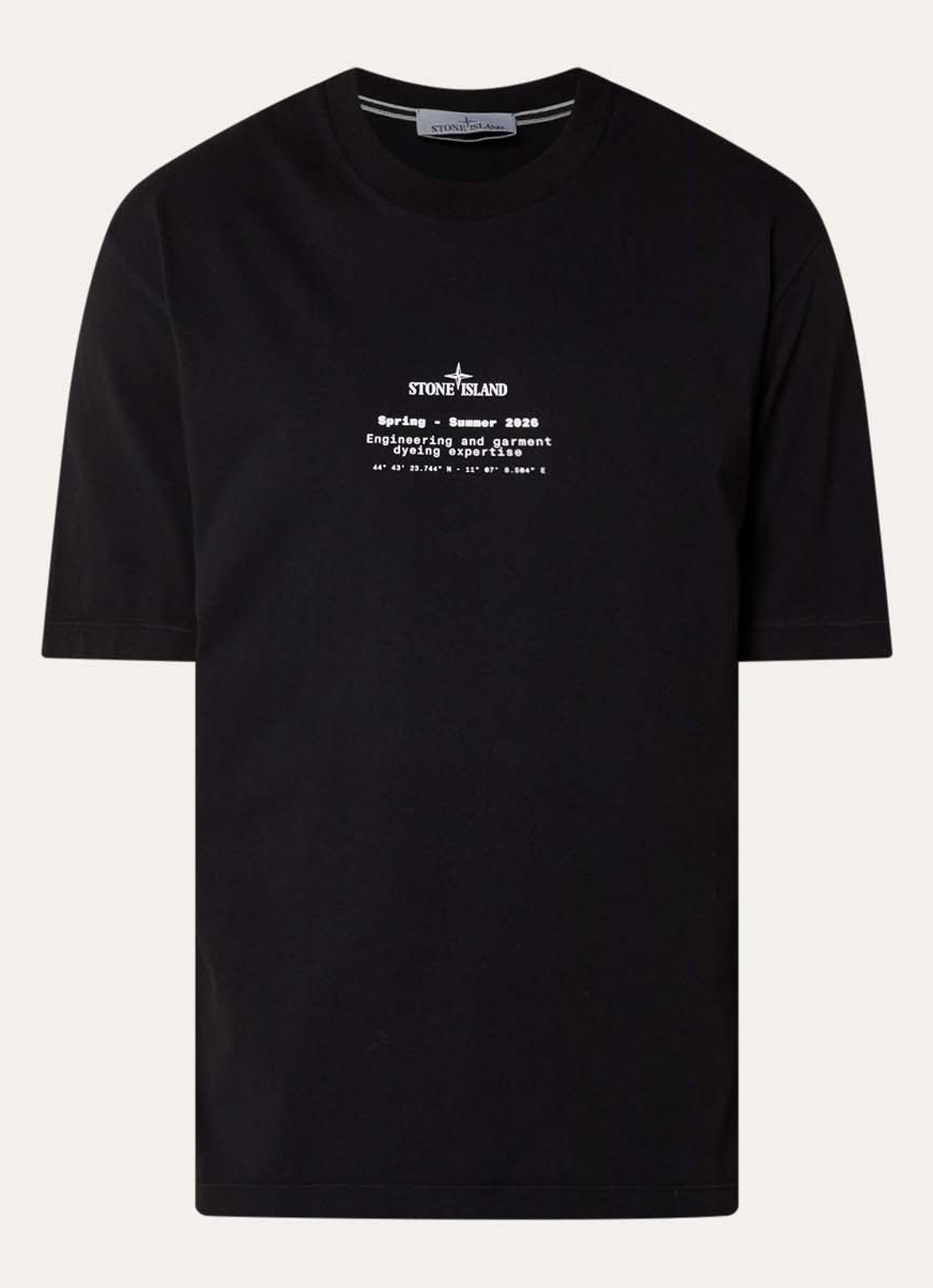 Stone Island 12002 T-shirt met logo- en backprint - voorkant 2 zwart