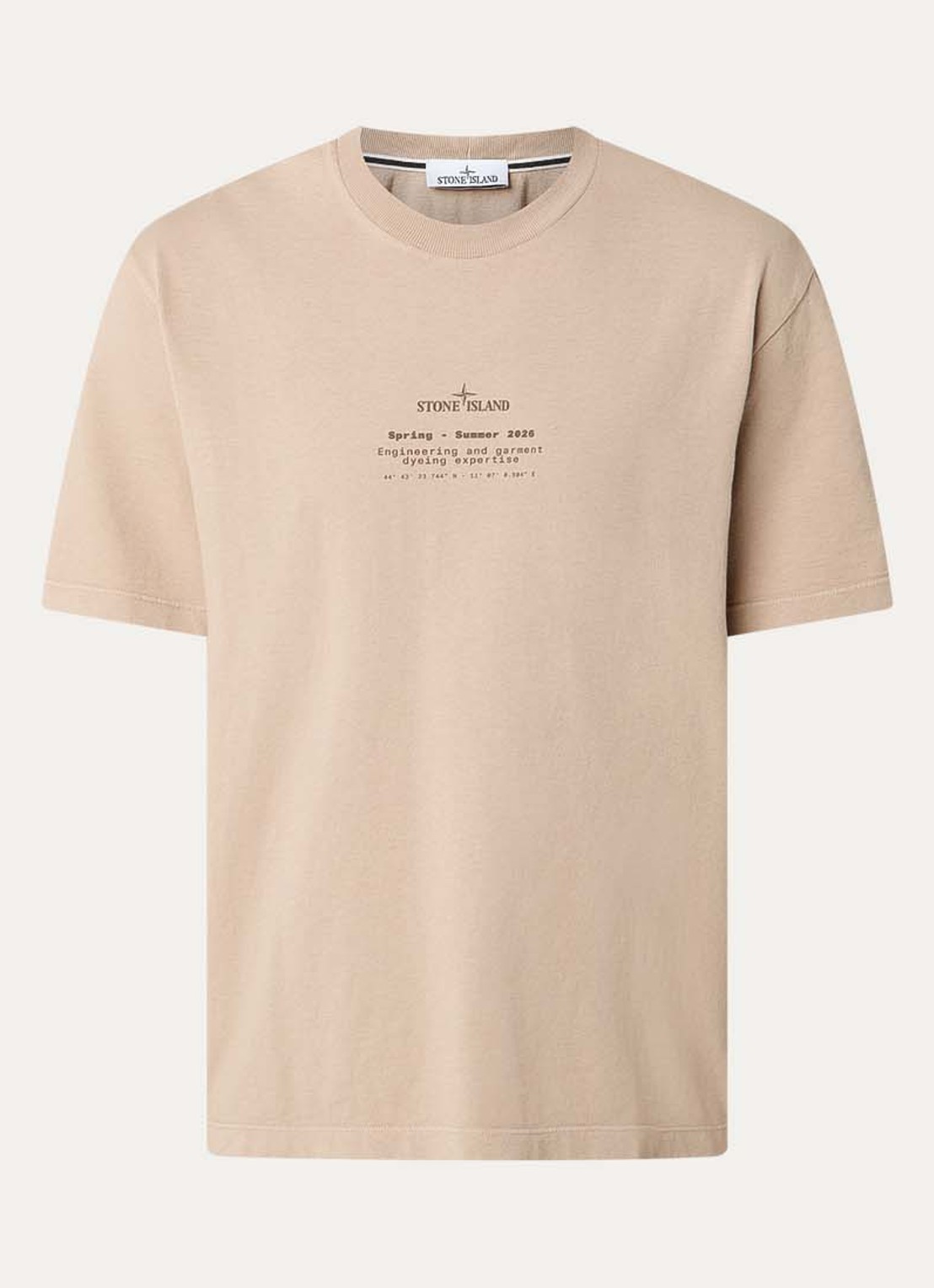 Stone Island 12002 T-shirt met logo- en backprint - voorkant beige