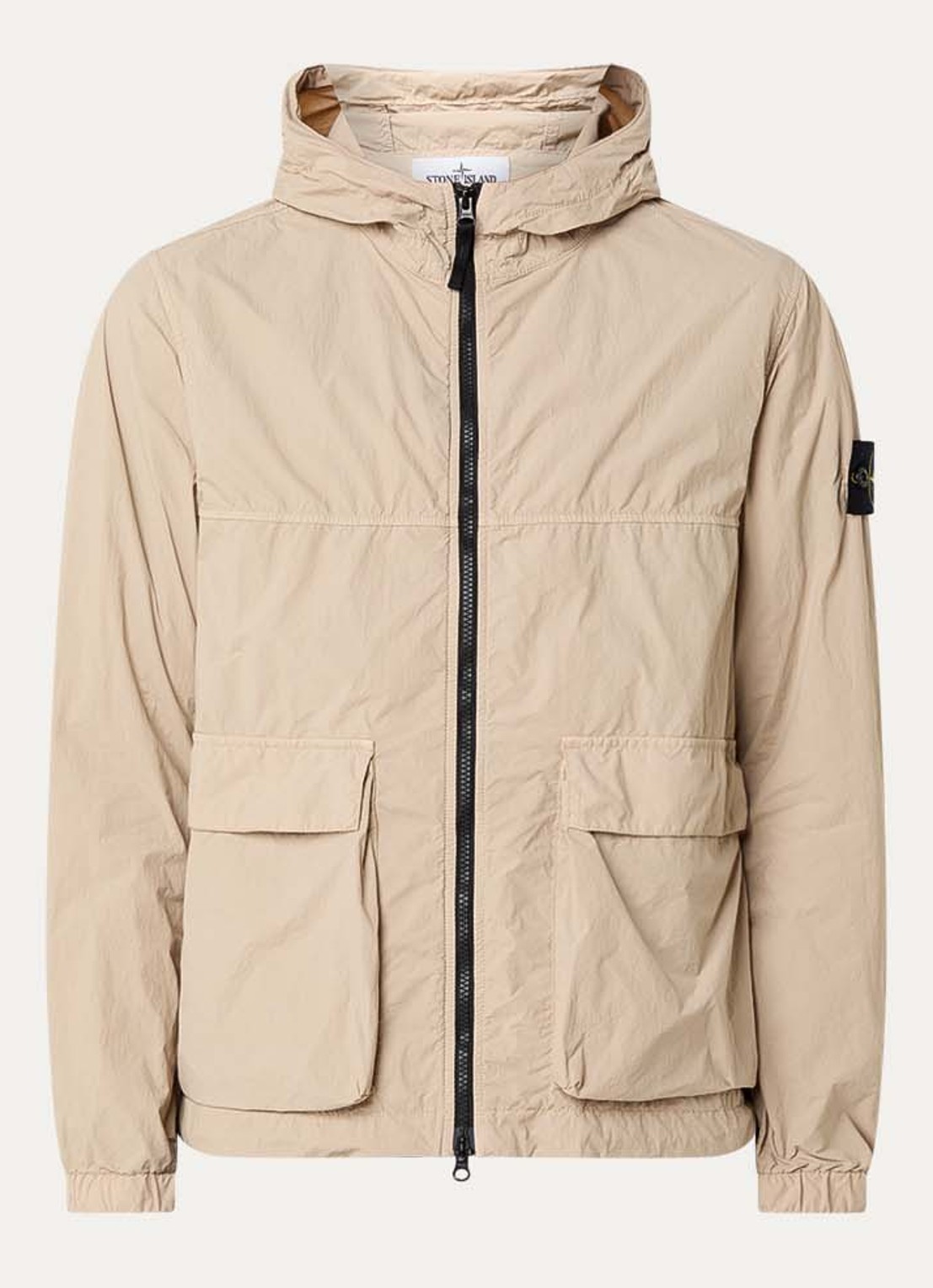 Stone Island 12572 regenjack met capuchon en klepzakken - voorkant beige