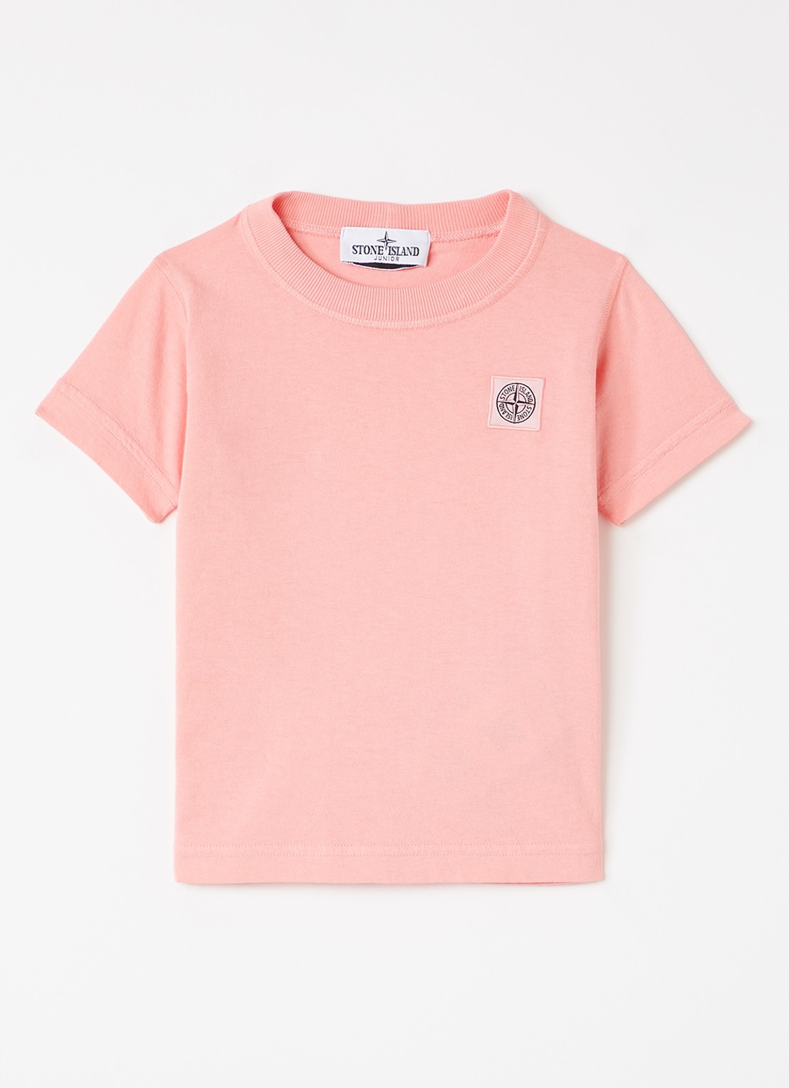 Stone Island 21000 T-shirt met logoborduring - voorkant zalmroze