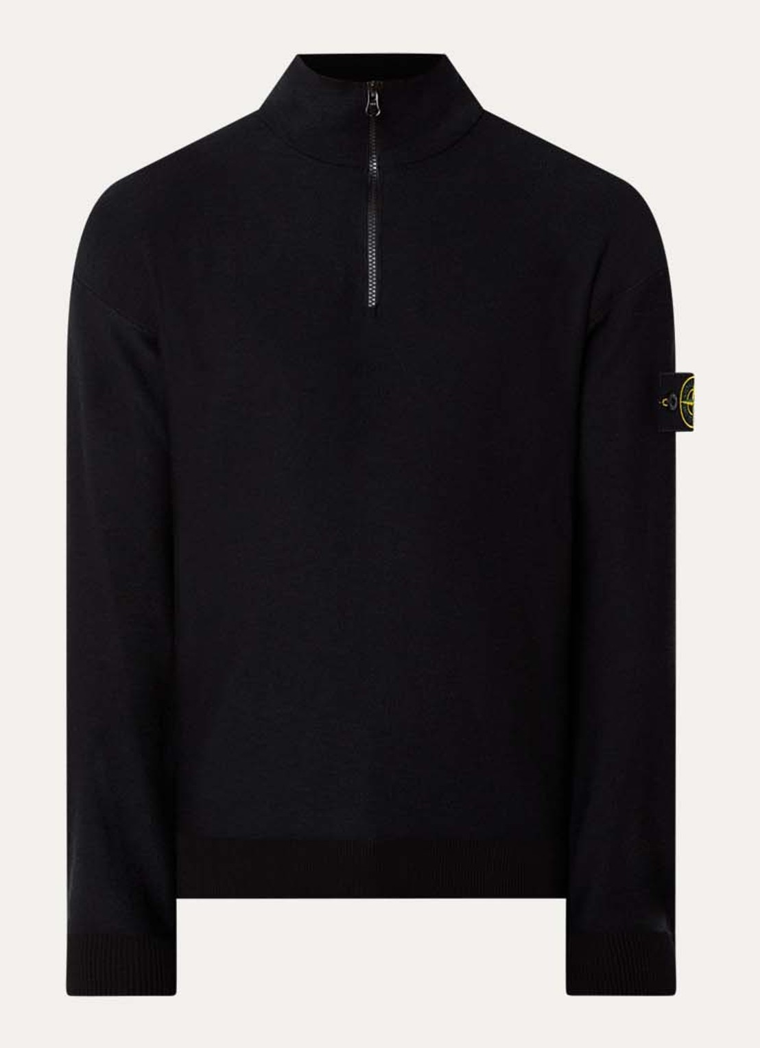 Stone Island 26983 fijngebreide trui met logoborduring - voorkant zwart