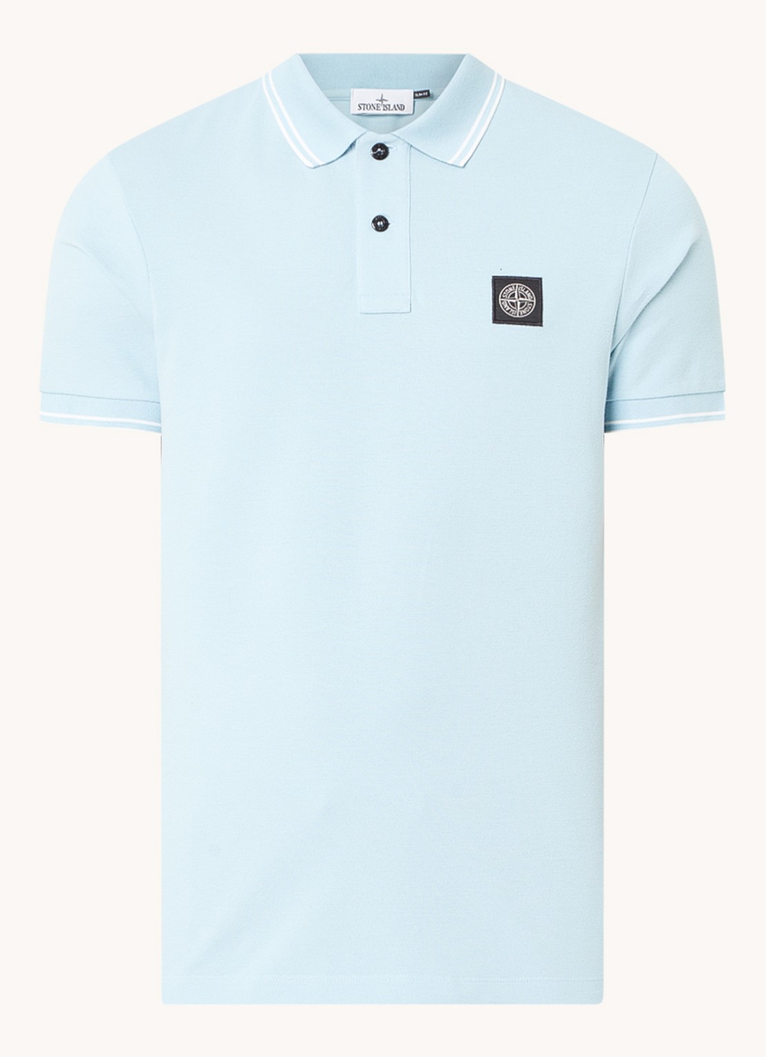 Stone Island 2SC18 slim fit polo van  piqué katoen met logo - voorkant lichtblauw