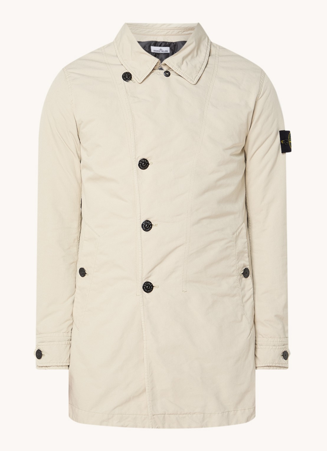 Stone Island 42149 trenchcoat met steekzakken en logo - voorkant beige