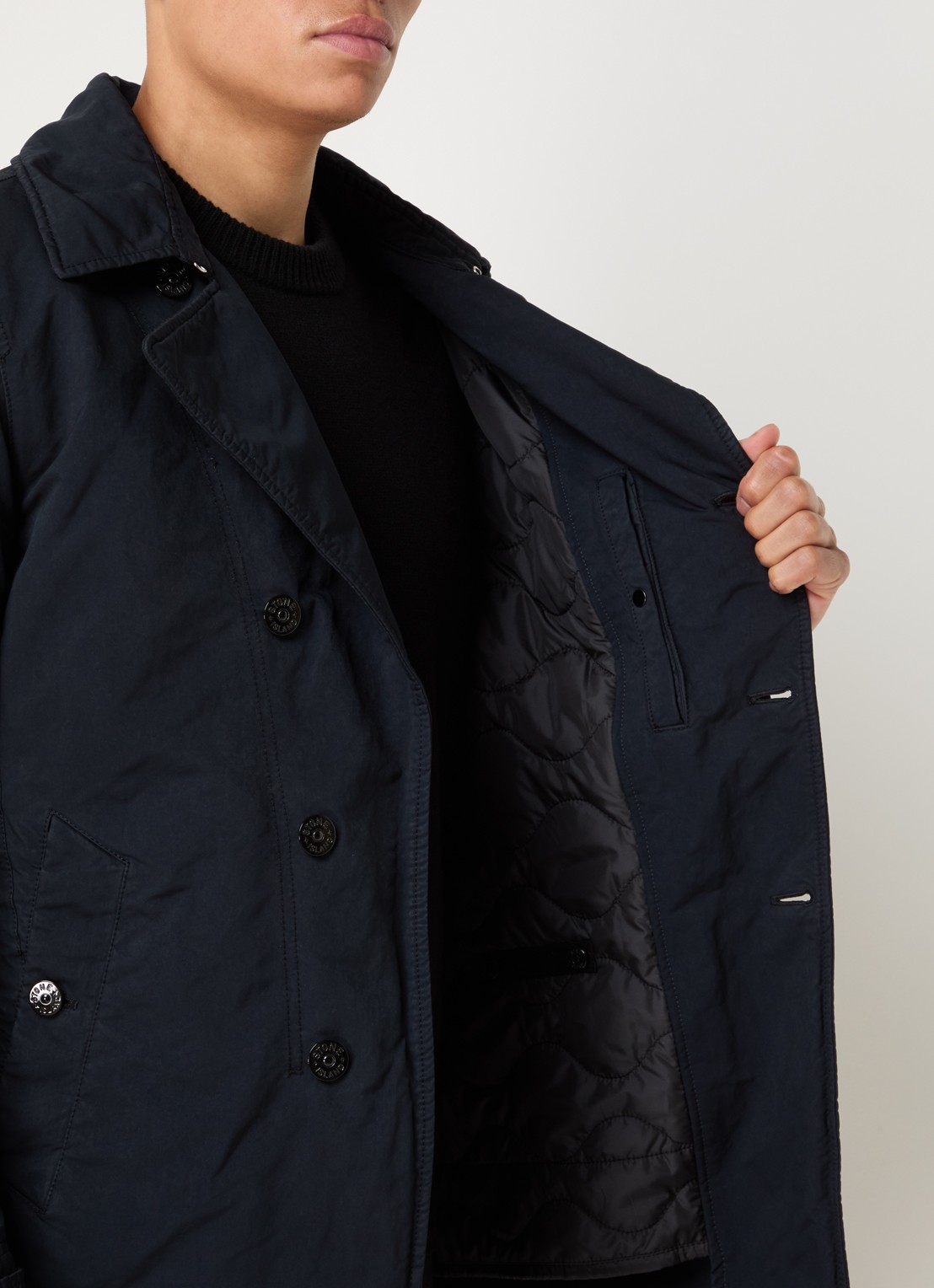 Stone Island 42149 trenchcoat met steekzakken en logo - detail 2 donkerblauw