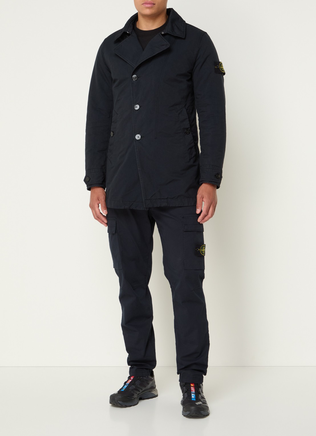 Stone Island 42149 trenchcoat met steekzakken en logo - voorkant 6 donkerblauw