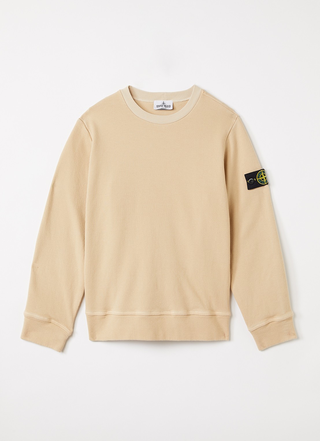Stone Island 61000 sweater met ribstructuur - voorkant beige