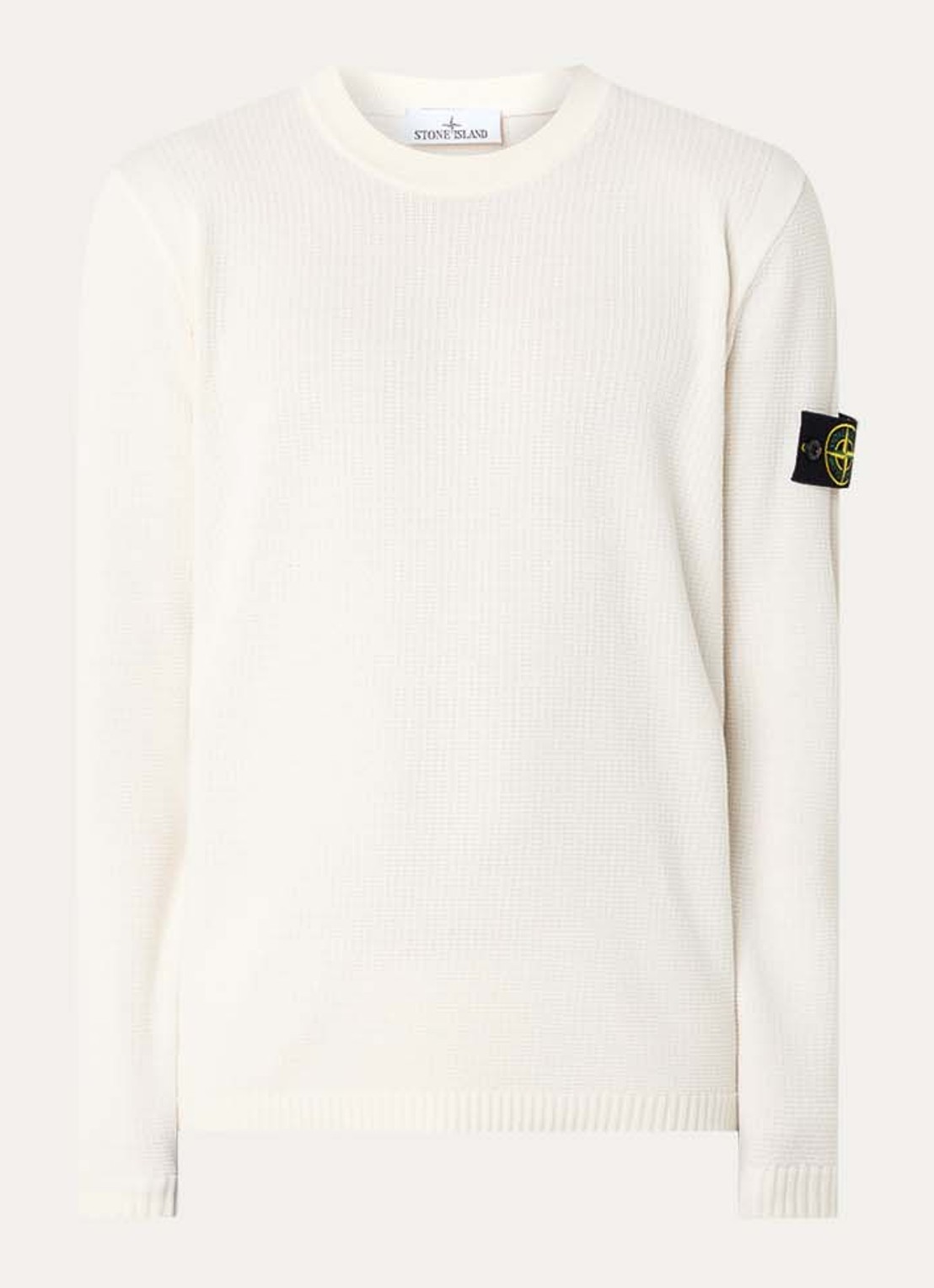 Stone Island 64011 fijngebreide trui met logoborduring - voorkant ivoor