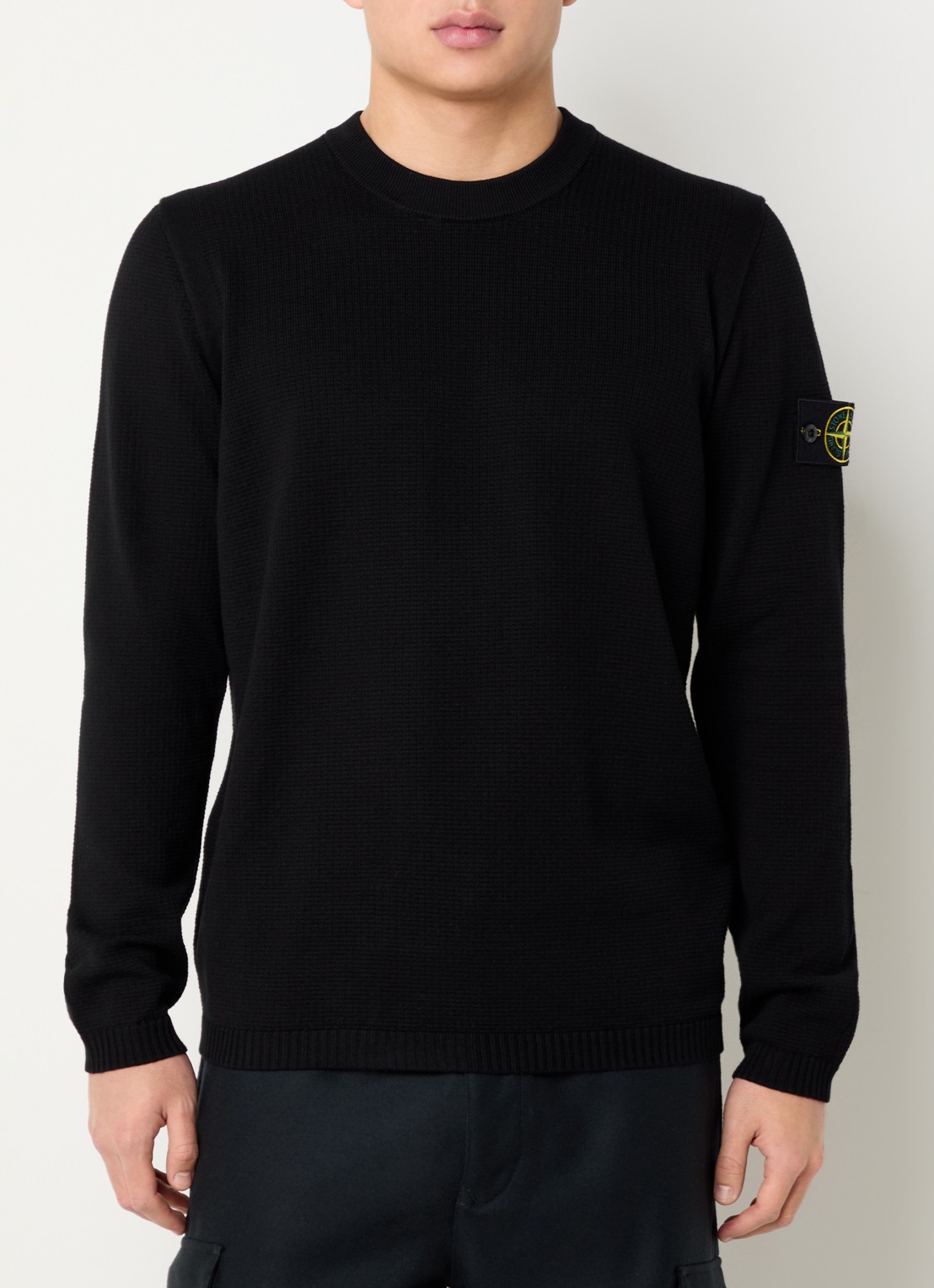 Stone Island 64011 fijngebreide trui met logoborduring - detail 2 zwart