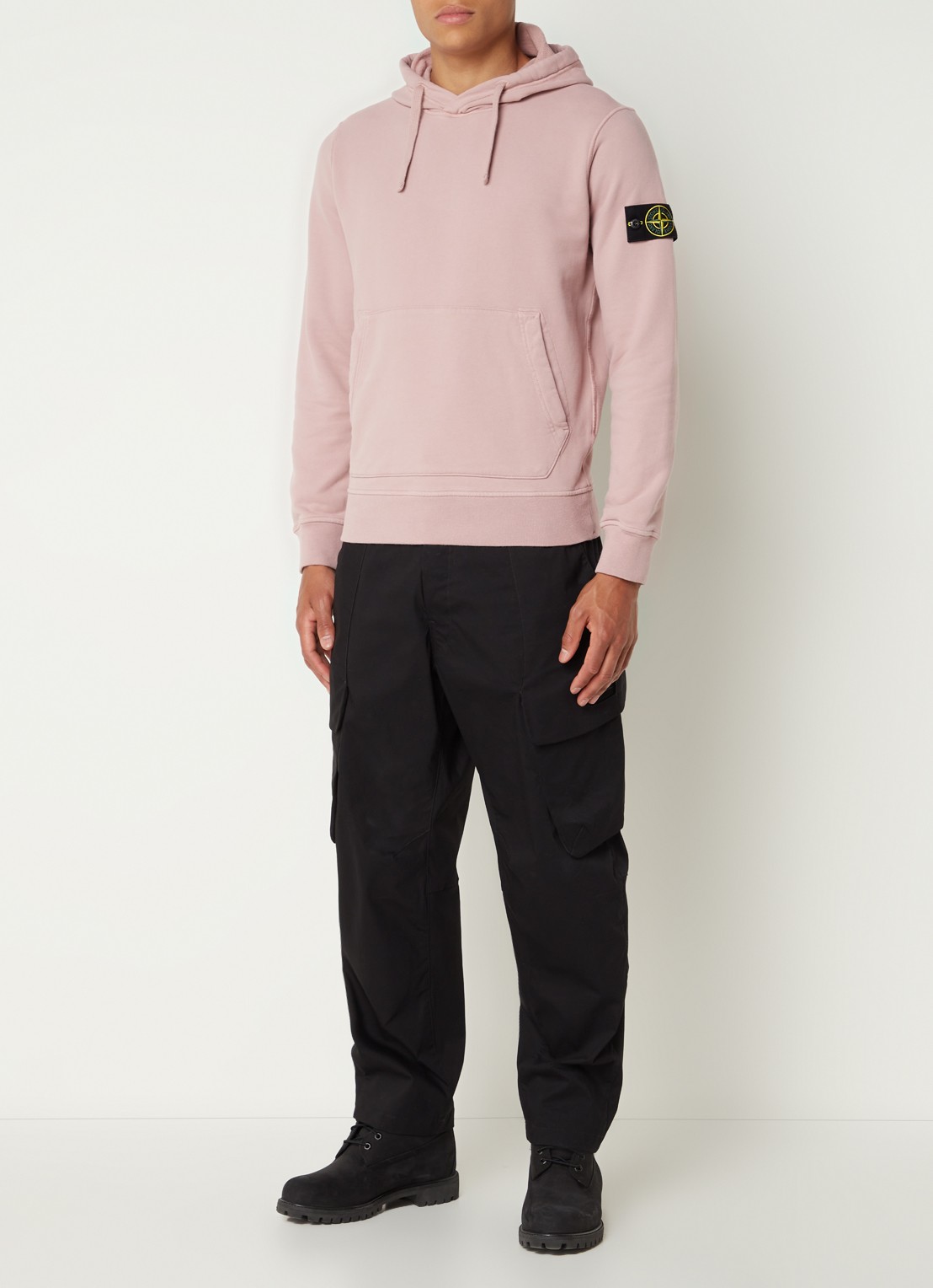 Stone Island 64120 Hoodie met logo - voorkant 4 oudroze