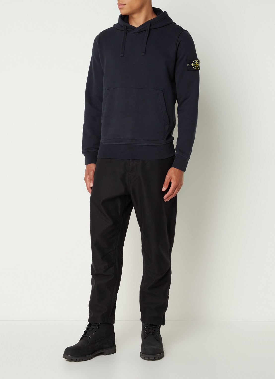 Stone Island 64120 Hoodie met logo - voorkant 2 donkerblauw