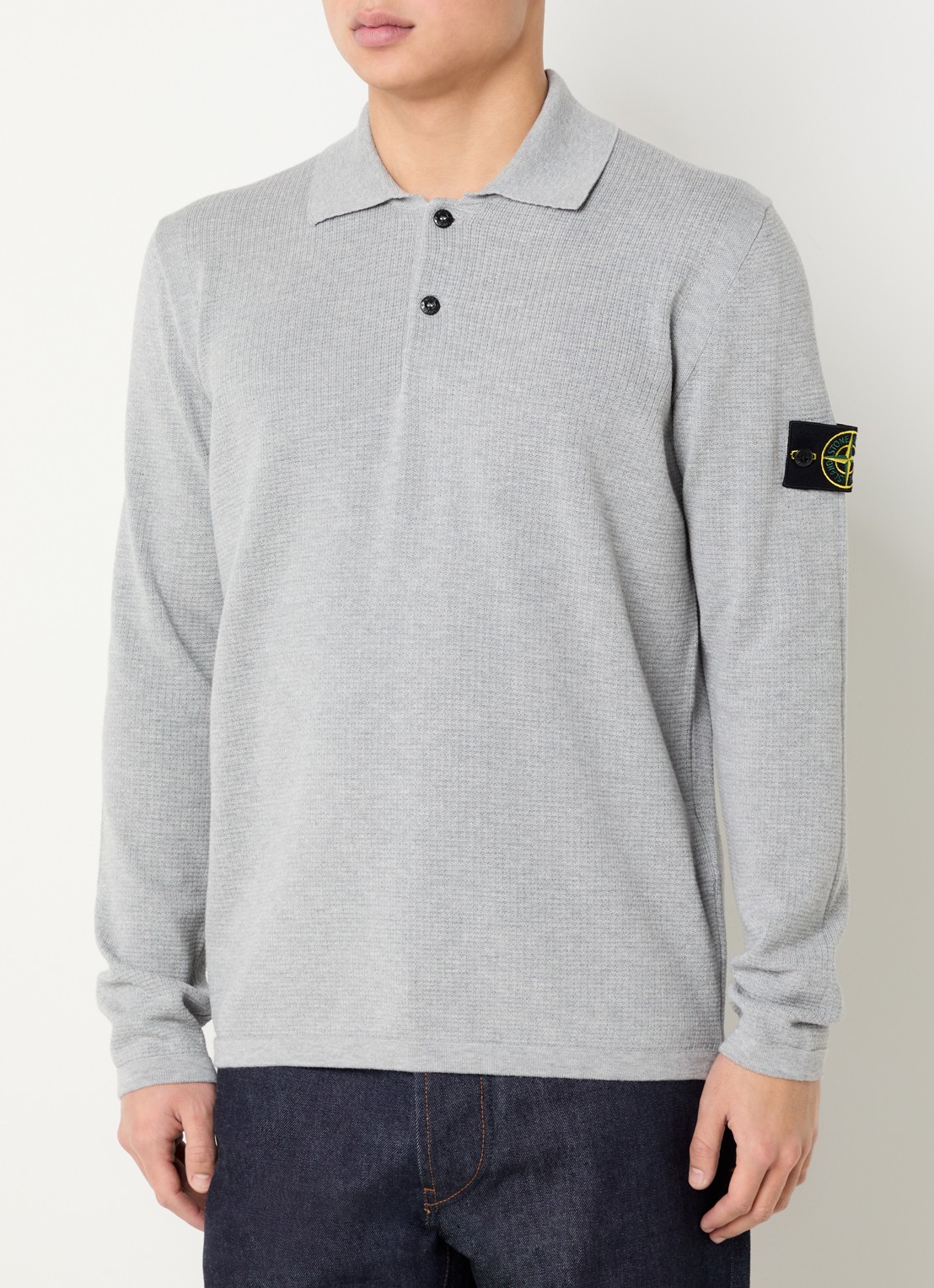 Stone Island 64349 fijngebreide trui met polokraag en logo - detail 4 grijsmele