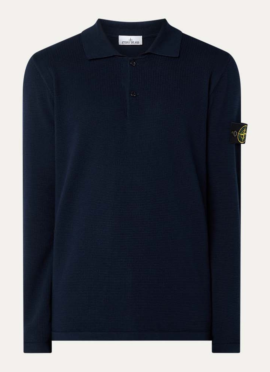 Stone Island 64349 fijngebreide trui met polokraag en logo - voorkant 4 donkerblauw